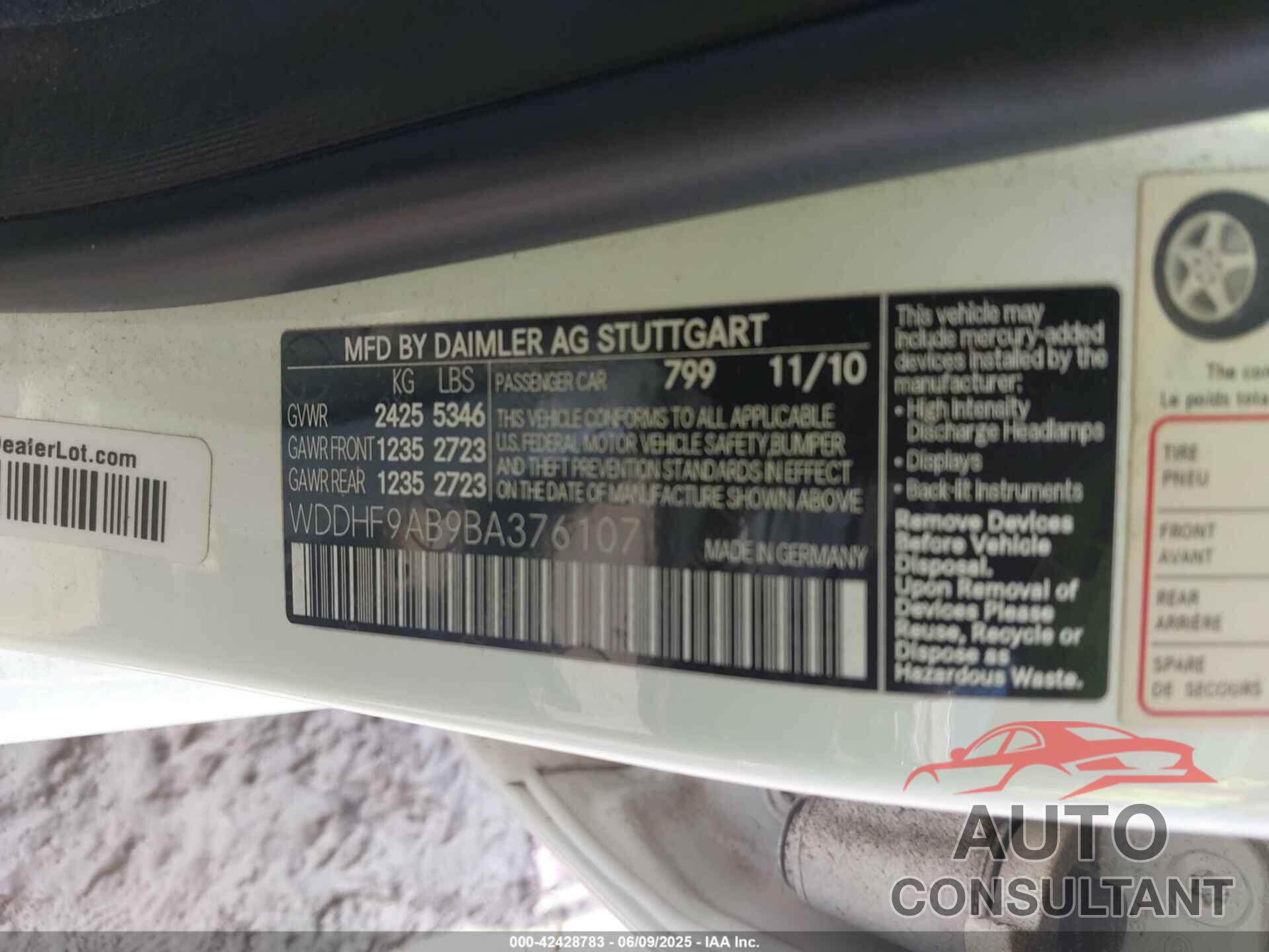 MERCEDES-BENZ E 550 2011 - WDDHF9AB9BA376107