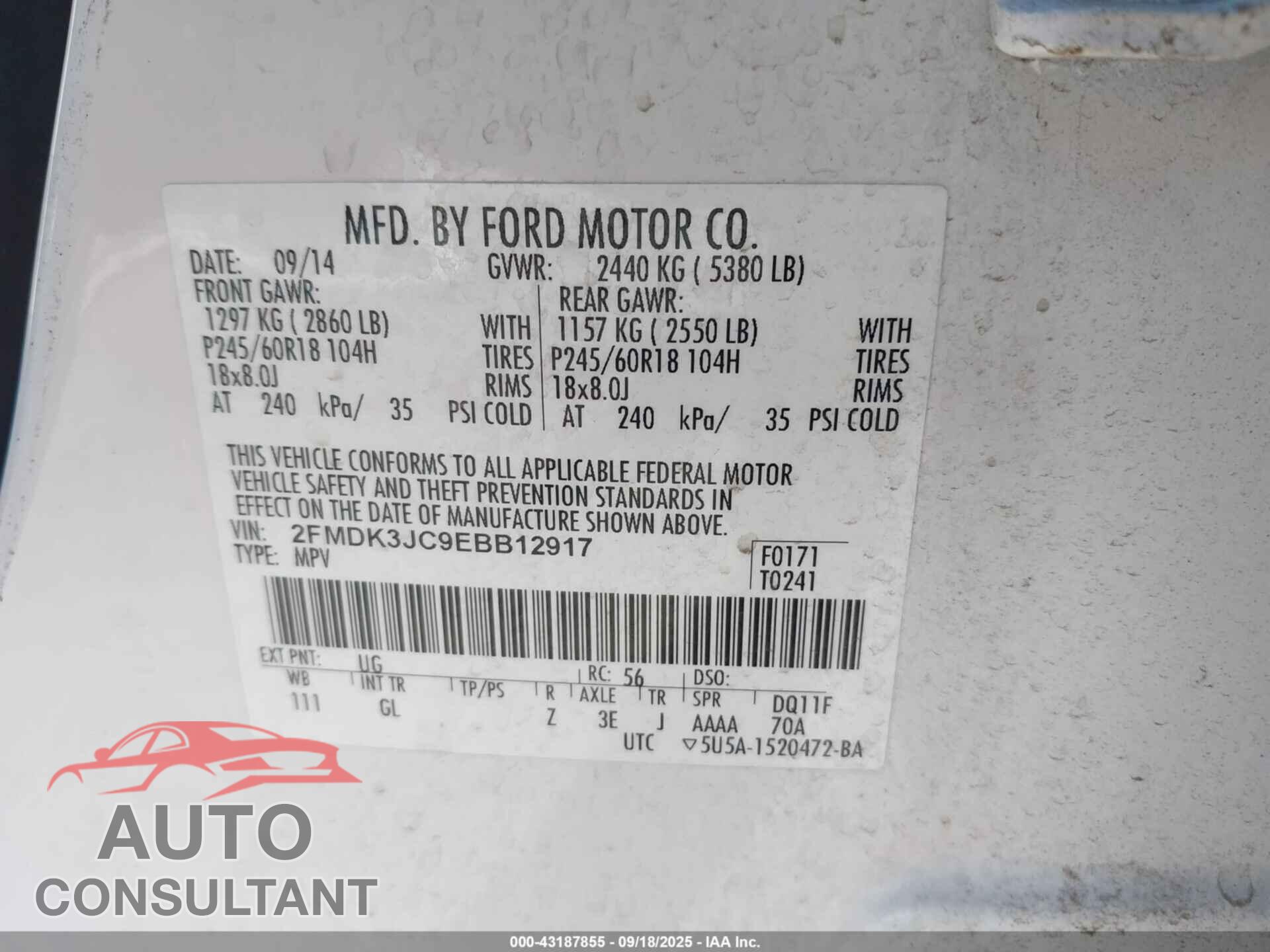 FORD EDGE 2014 - 2FMDK3JC9EBB12917