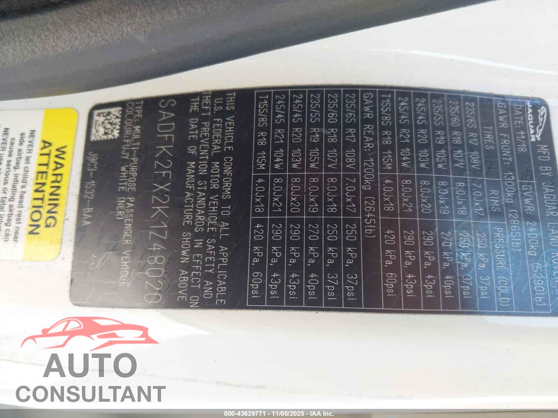 JAGUAR E-PACE 2019 - SADFK2FX2K1Z48020