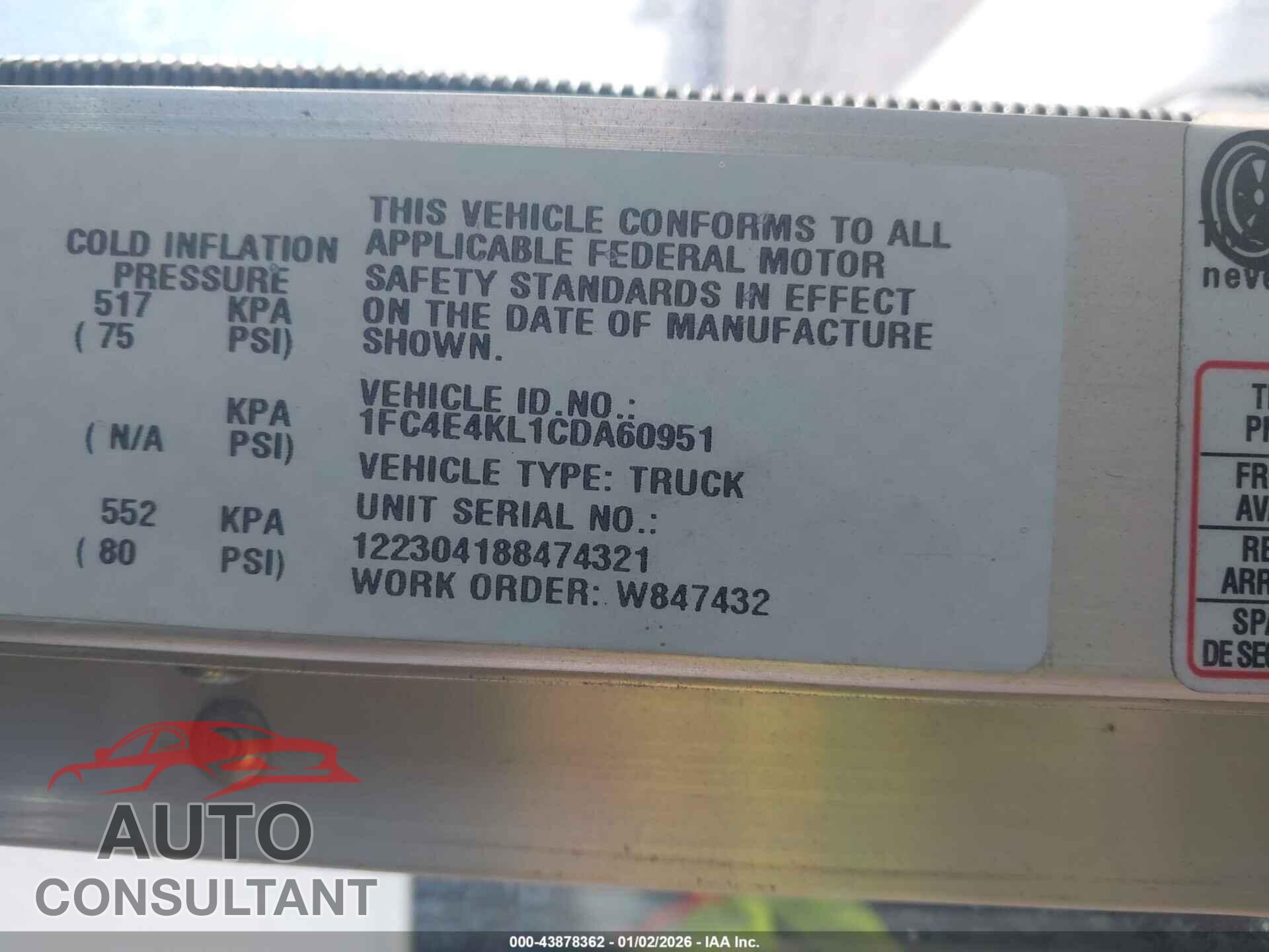 FORD E-450 STRIPPED 2012 - 1FC4E4KL1CDA60951