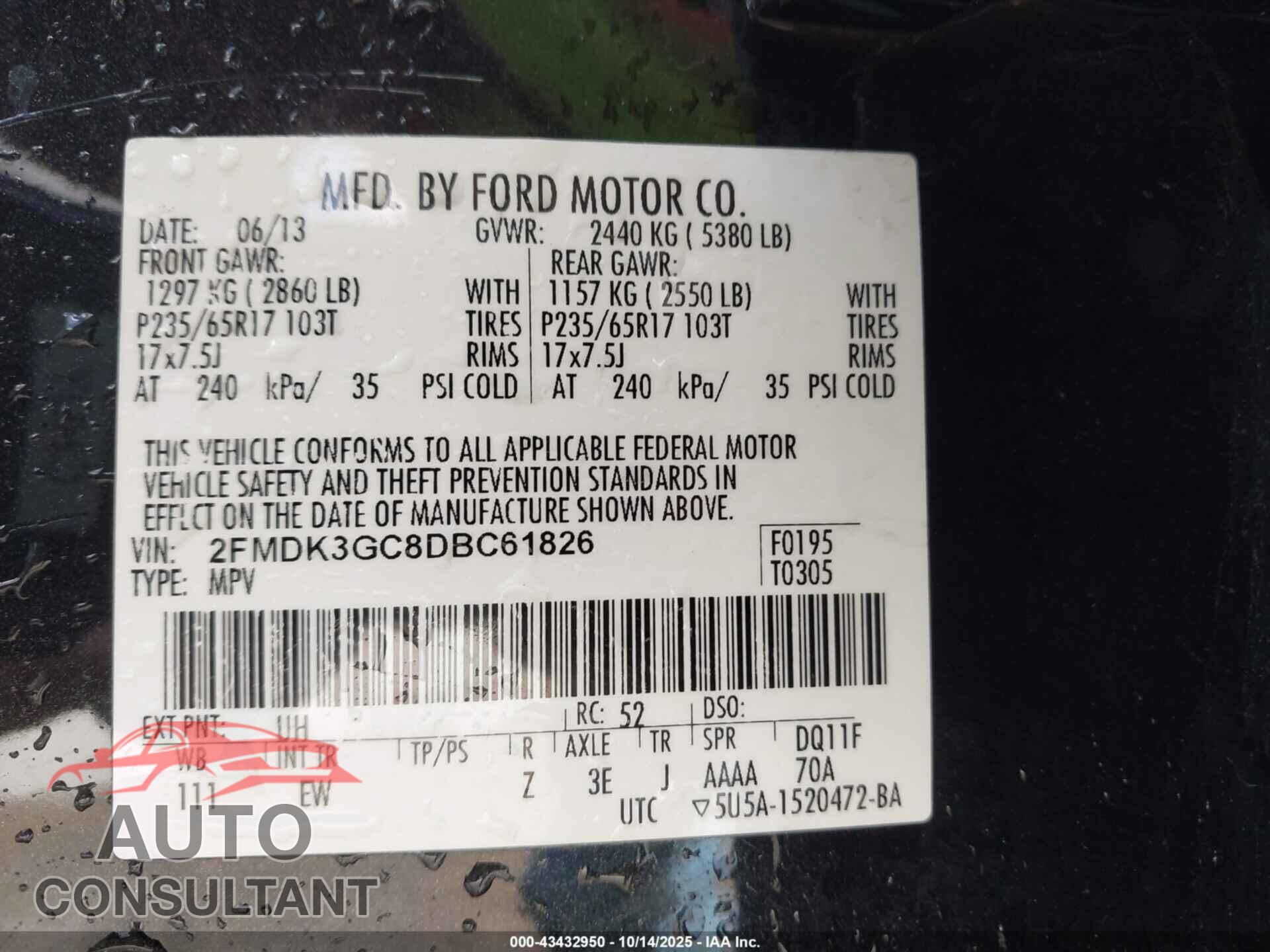 FORD EDGE 2013 - 2FMDK3GC8DBC61826