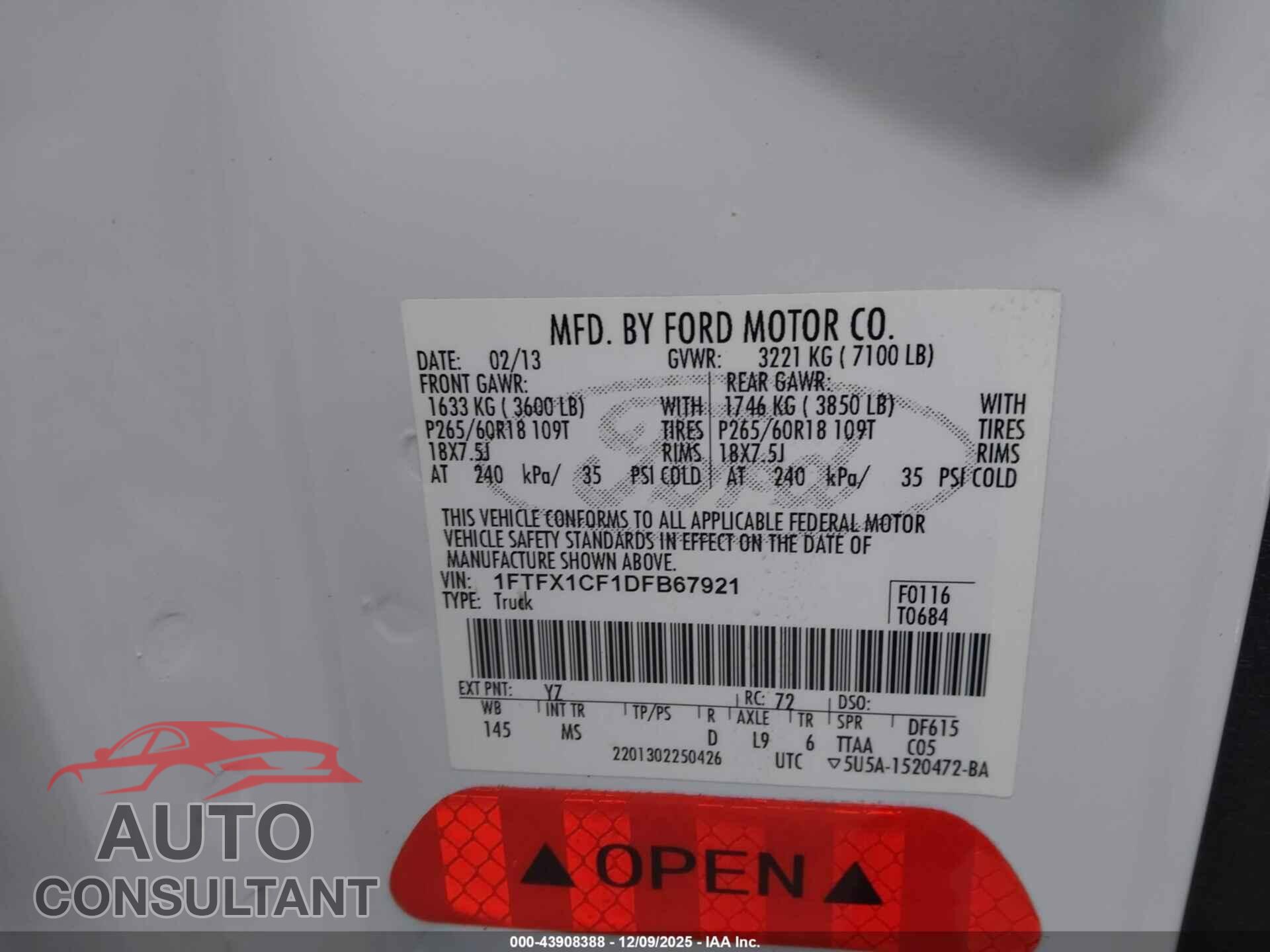 FORD F-150 2013 - 1FTFX1CF1DFB67921