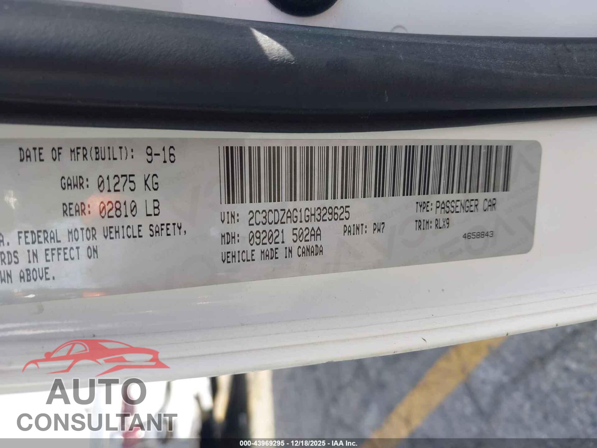 DODGE CHALLENGER 2016 - 2C3CDZAG1GH329625