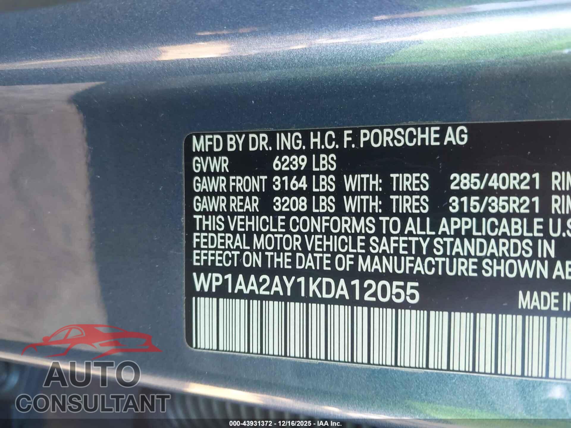 PORSCHE CAYENNE 2019 - WP1AA2AY1KDA12055