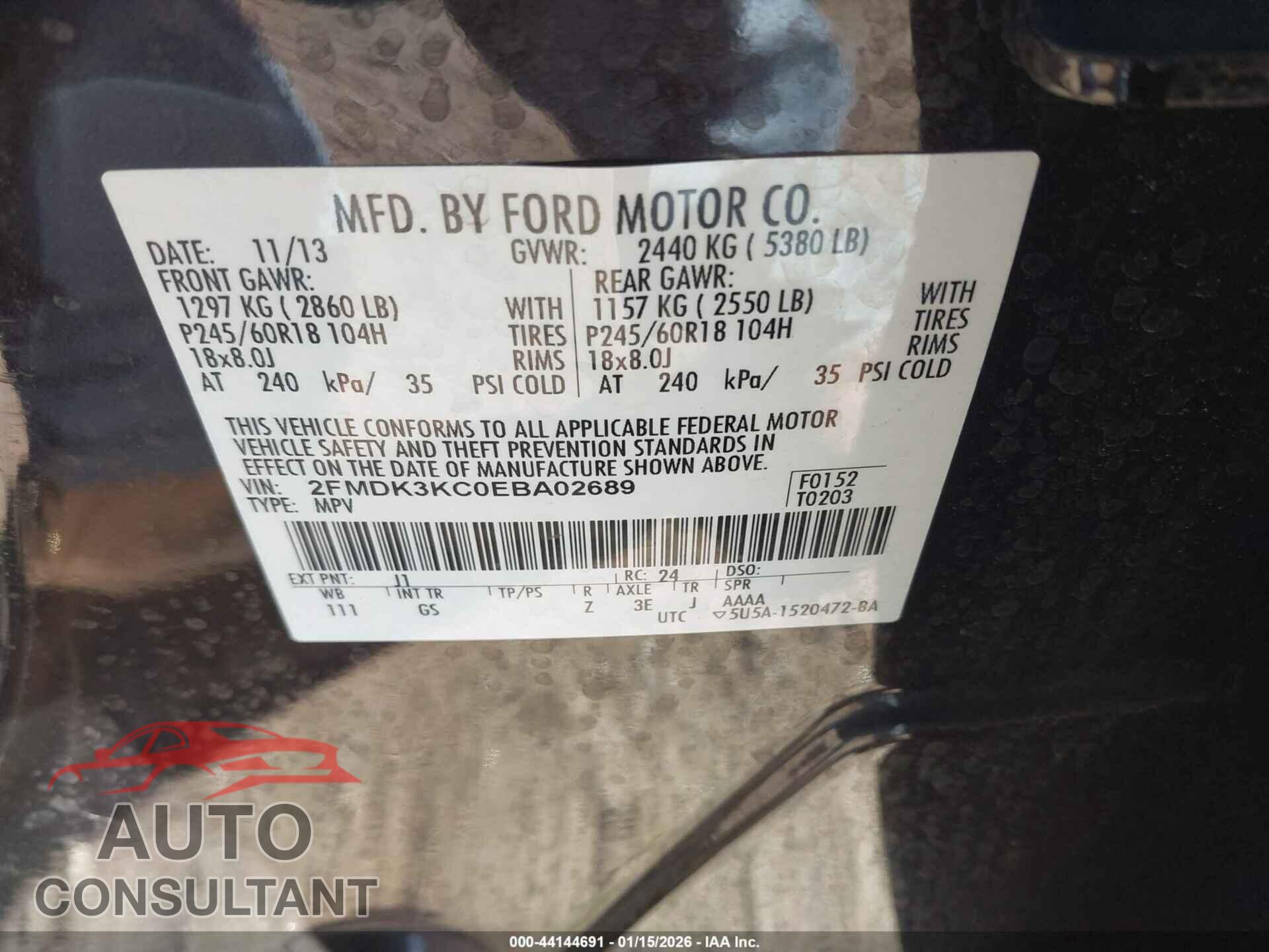 FORD EDGE 2014 - 2FMDK3KC0EBA02689