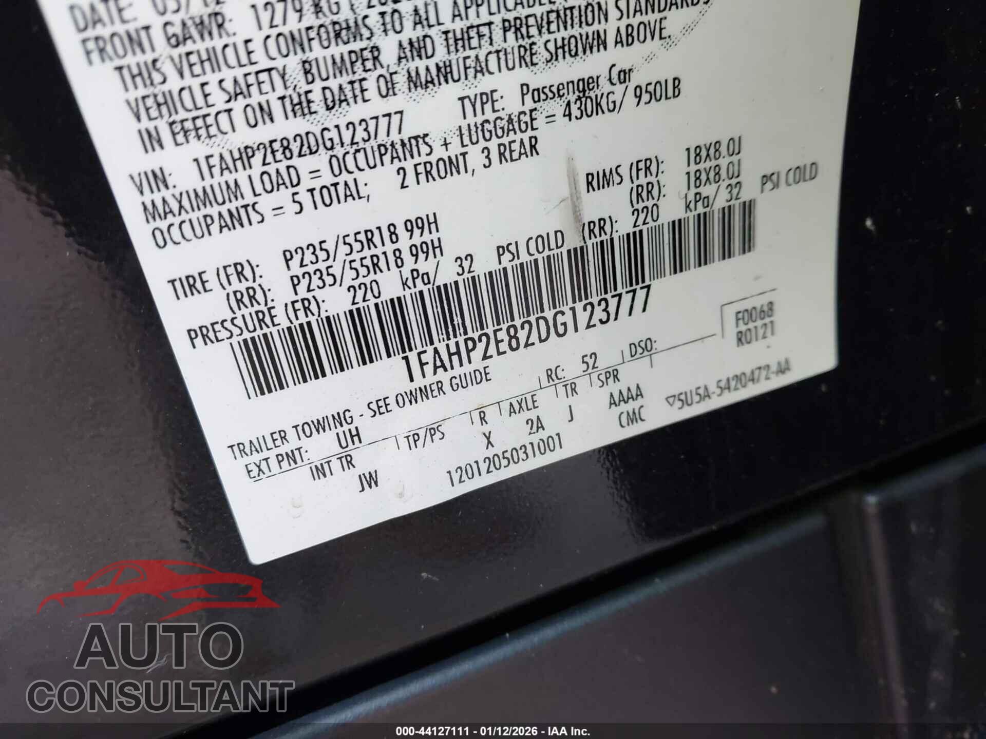 FORD TAURUS 2013 - 1FAHP2E82DG123777
