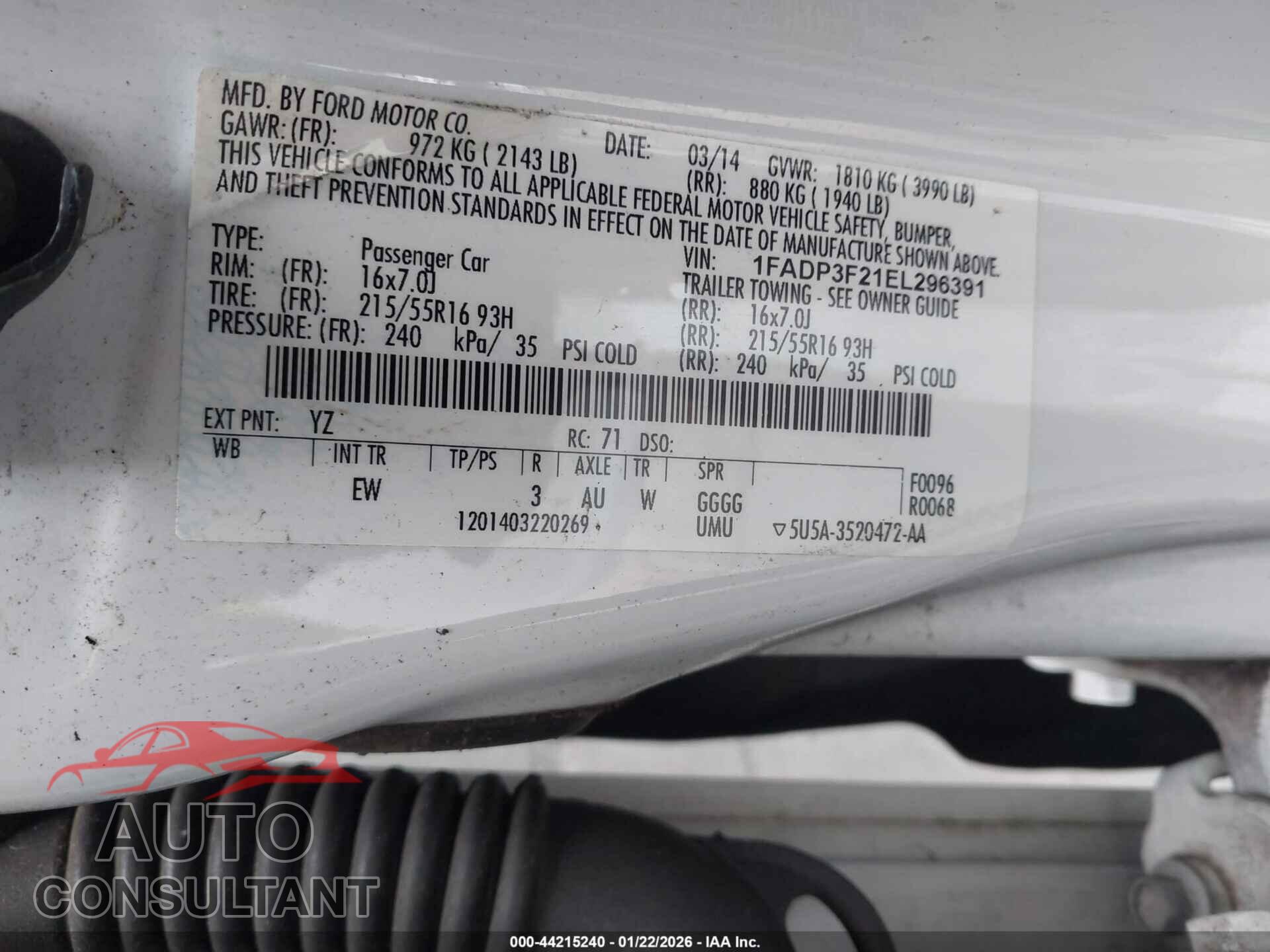 FORD FOCUS 2014 - 1FADP3F21EL296391