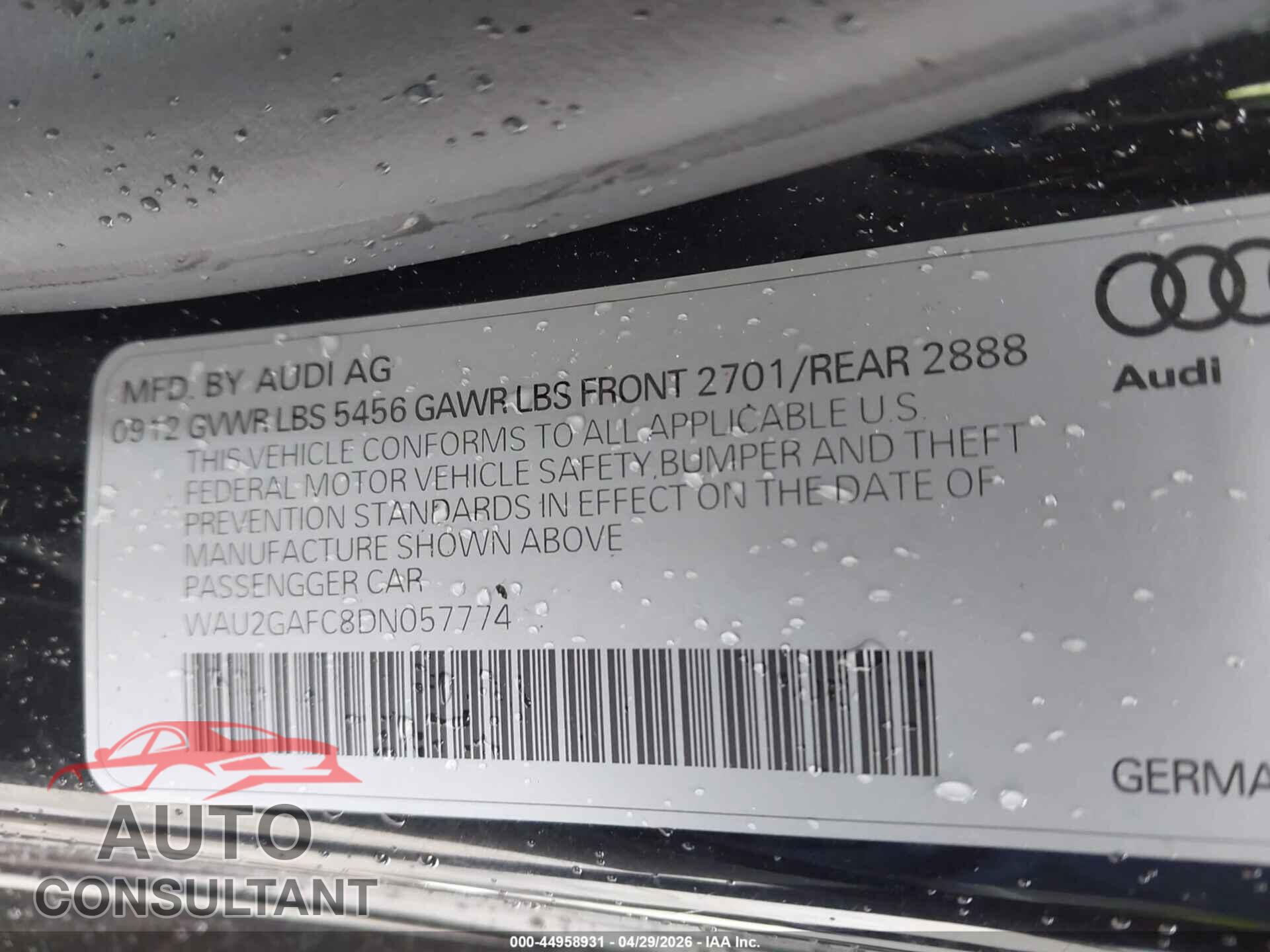 AUDI A7 2013 - WAU2GAFC8DN057774