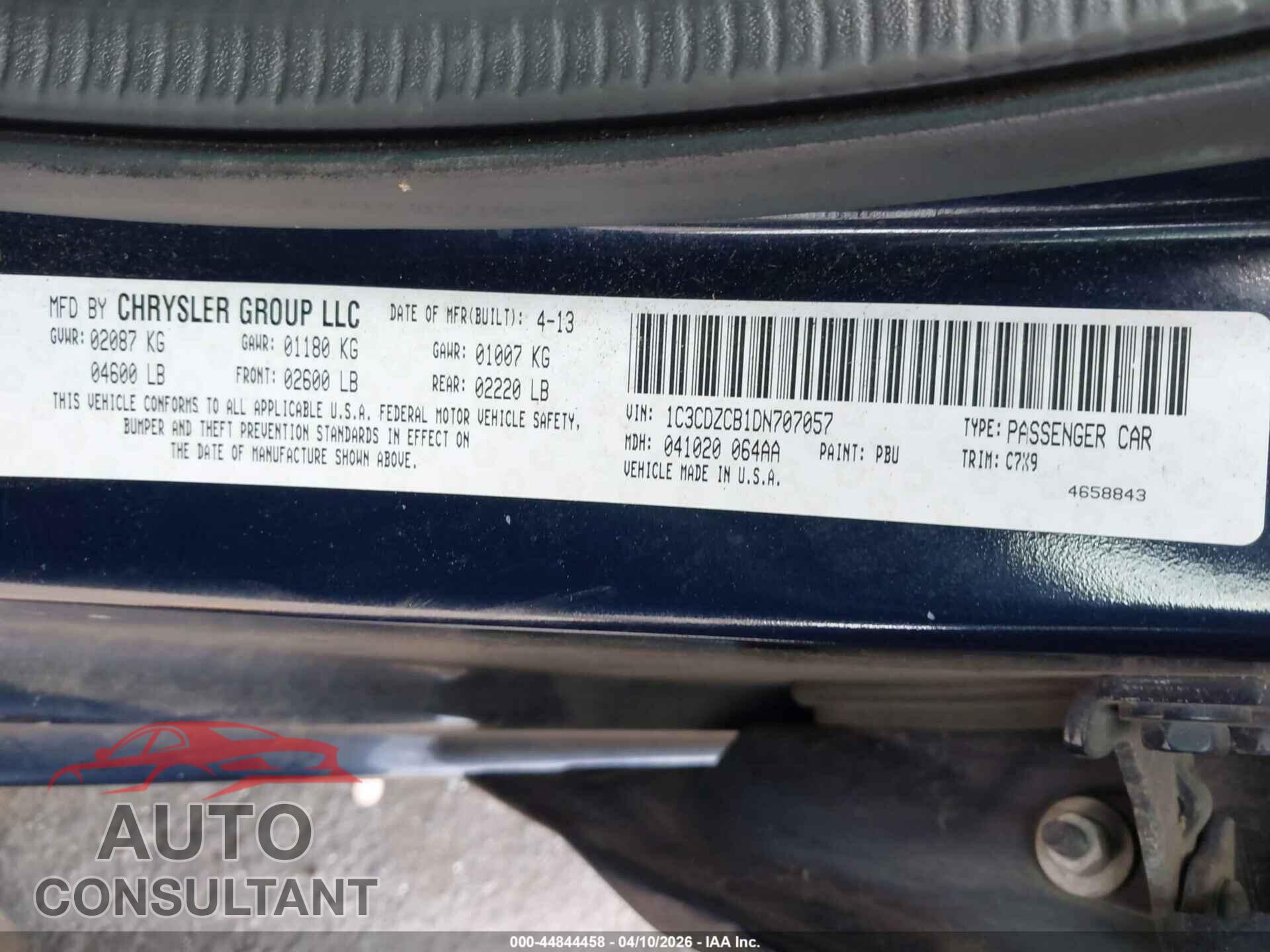 DODGE AVENGER 2013 - 1C3CDZCB1DN707057