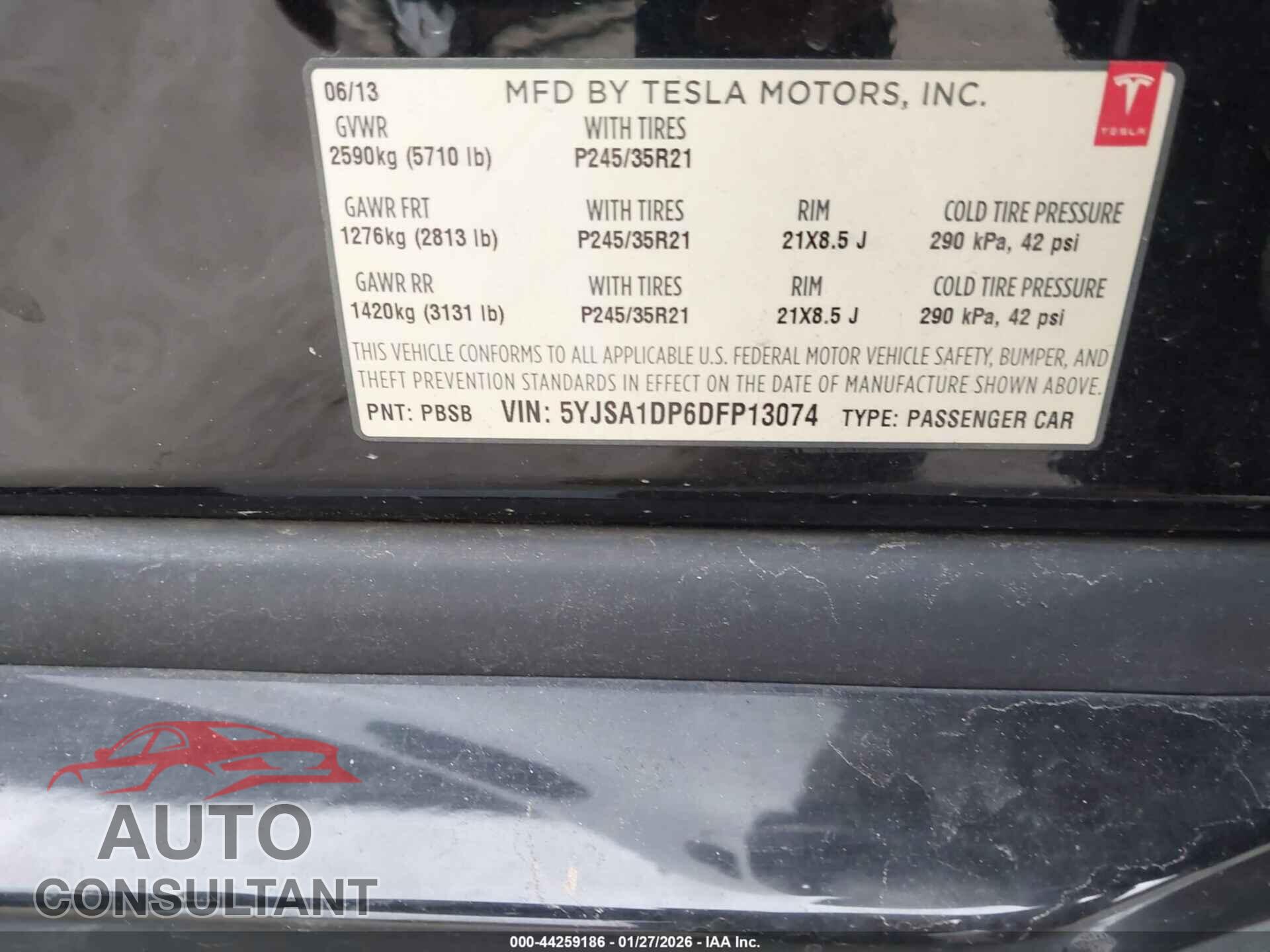 TESLA MODEL S 2013 - 5YJSA1DP6DFP13074