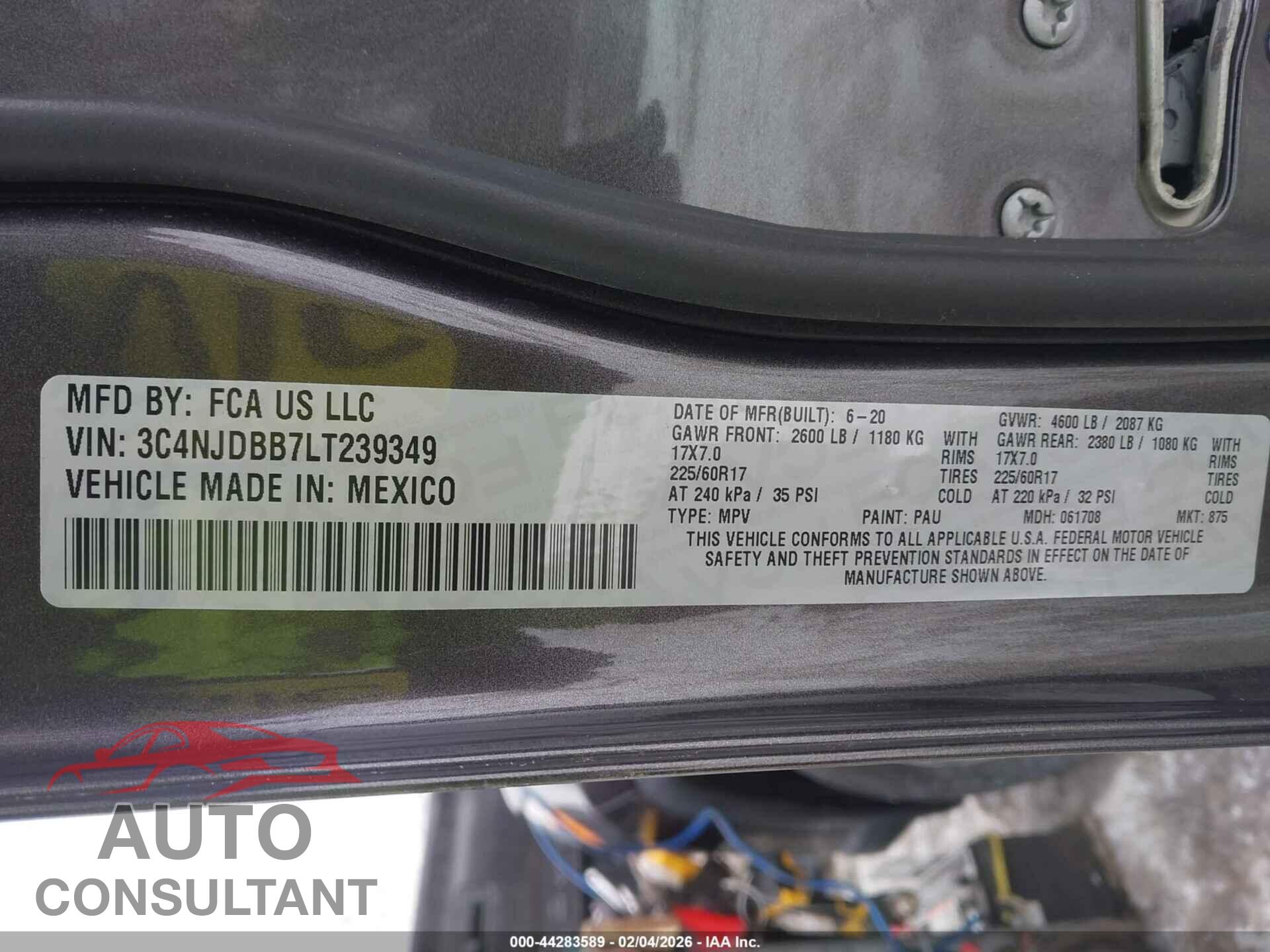 JEEP COMPASS 2020 - 3C4NJDBB7LT239349