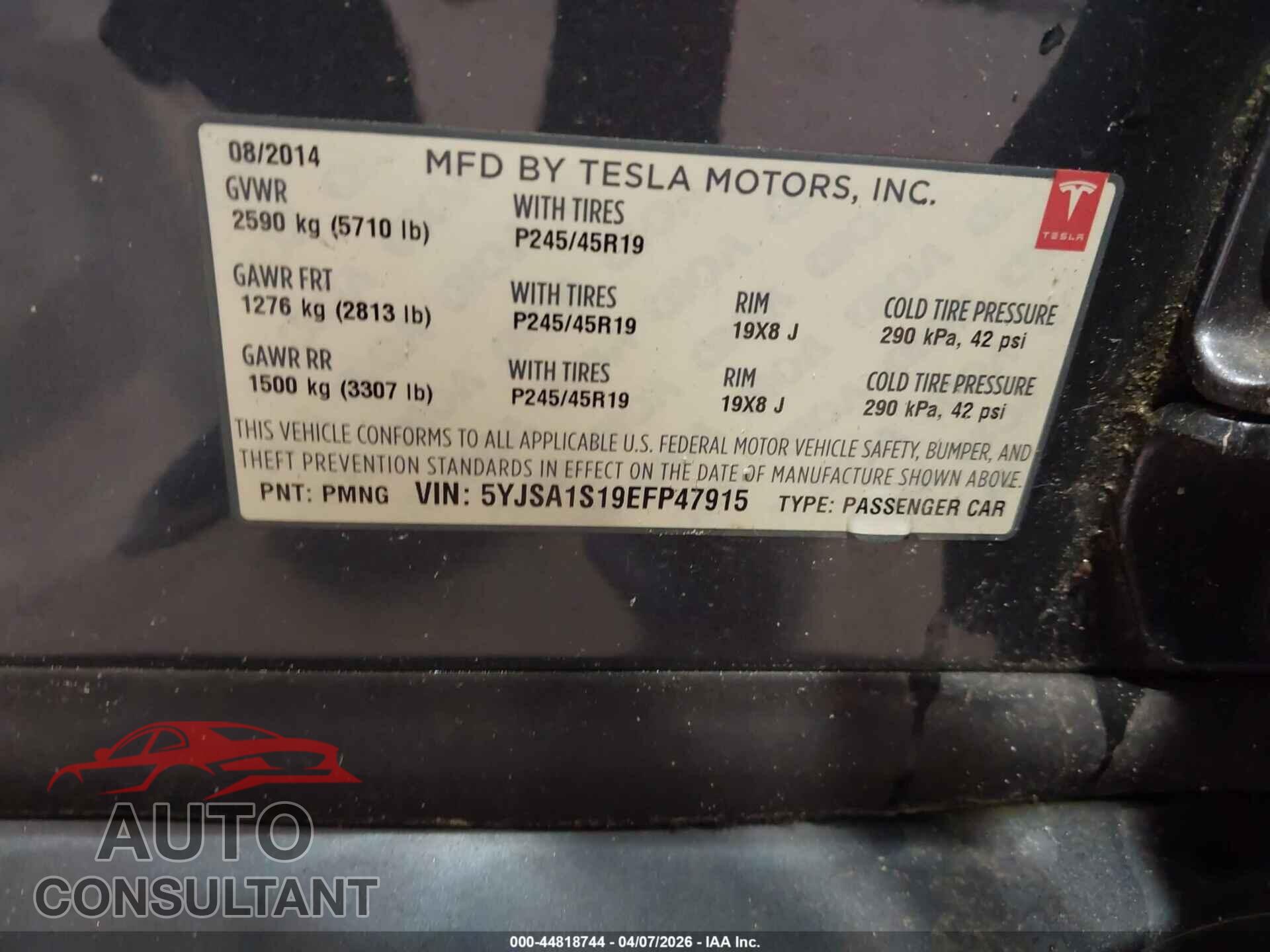 TESLA MODEL S 2014 - 5YJSA1S19EFP47915