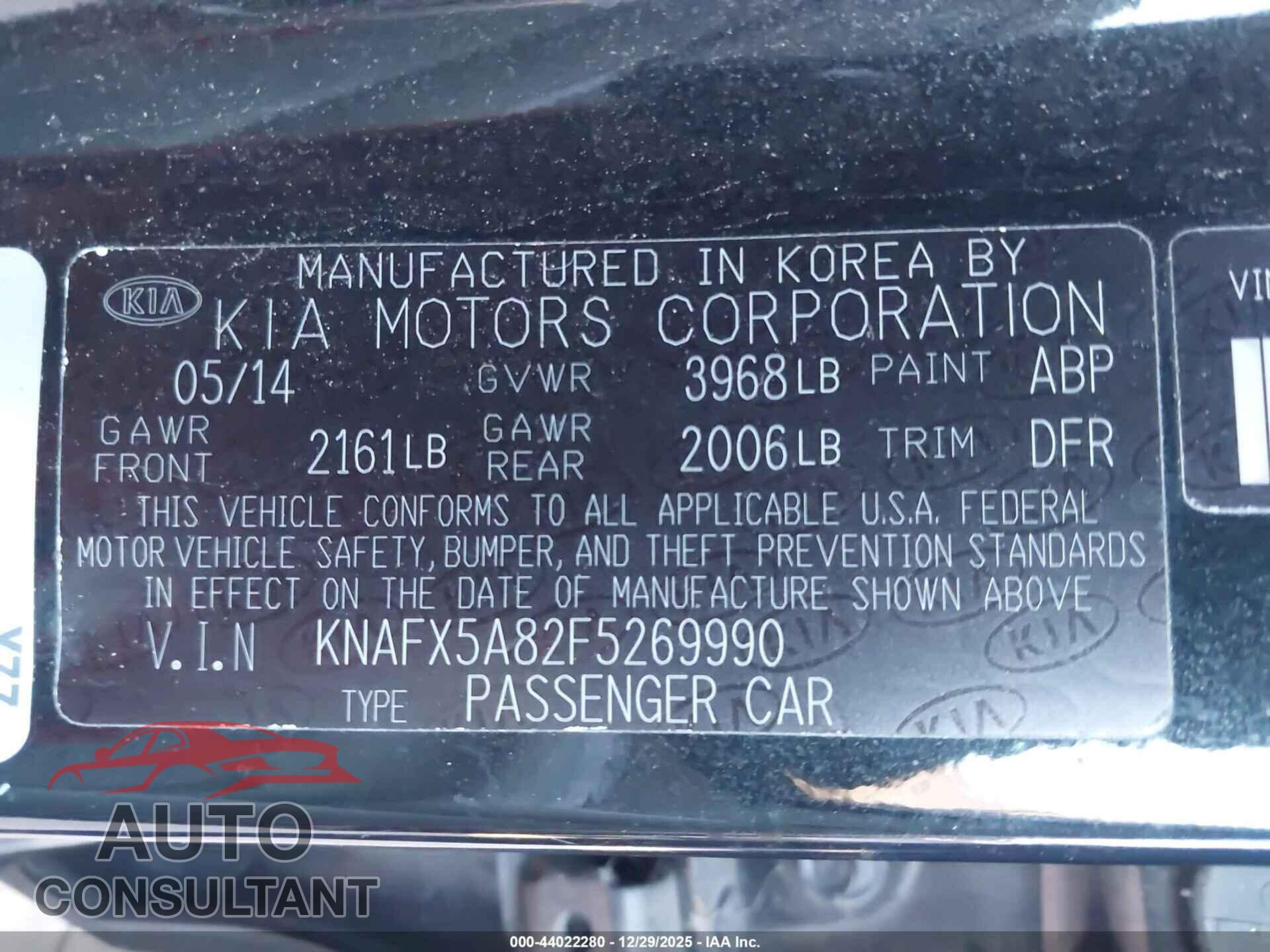 KIA FORTE 2015 - KNAFX5A82F5269990
