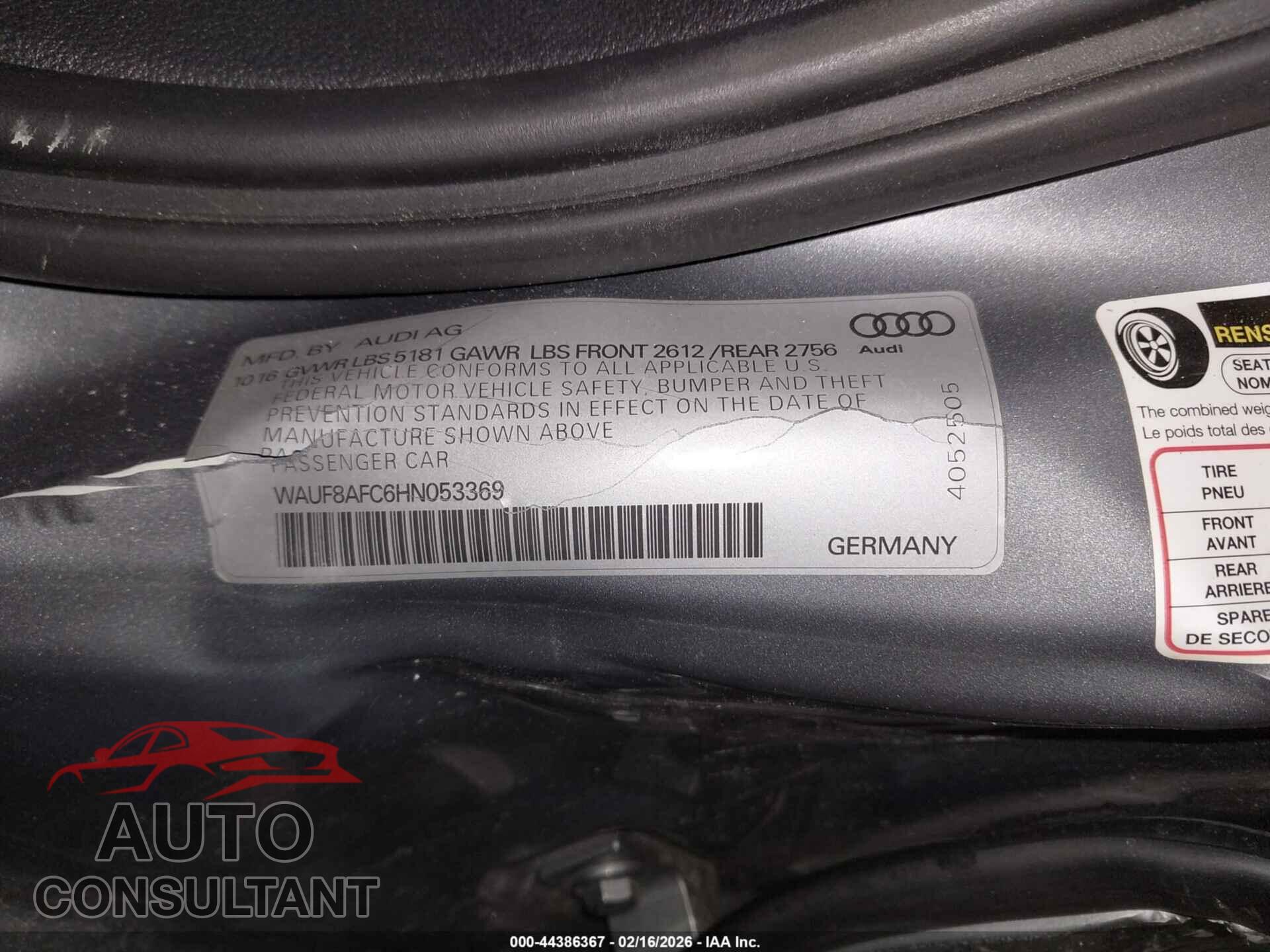 AUDI A6 2017 - WAUF8AFC6HN053369