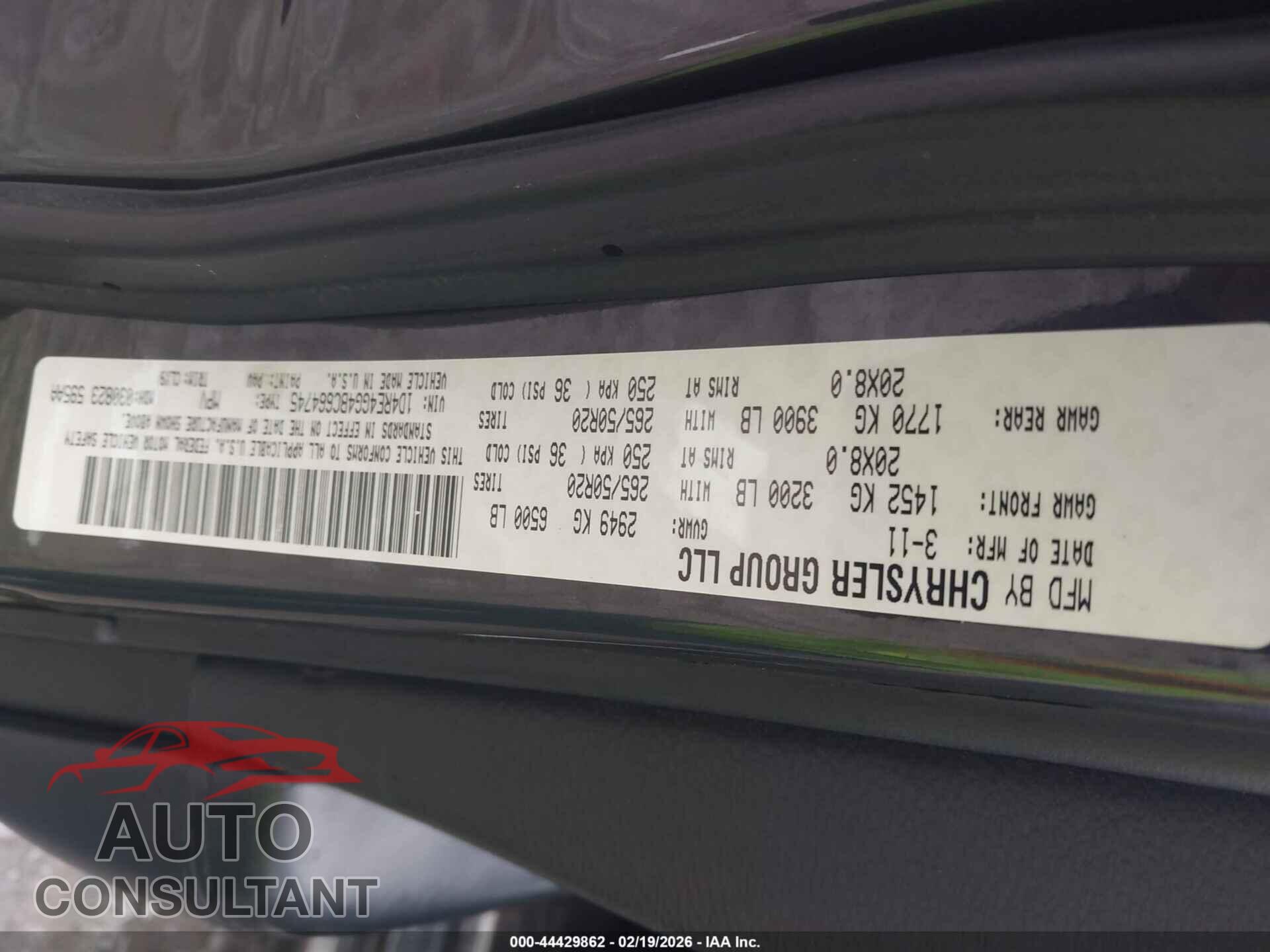 DODGE DURANGO 2011 - 1D4RE4GG4BC664745