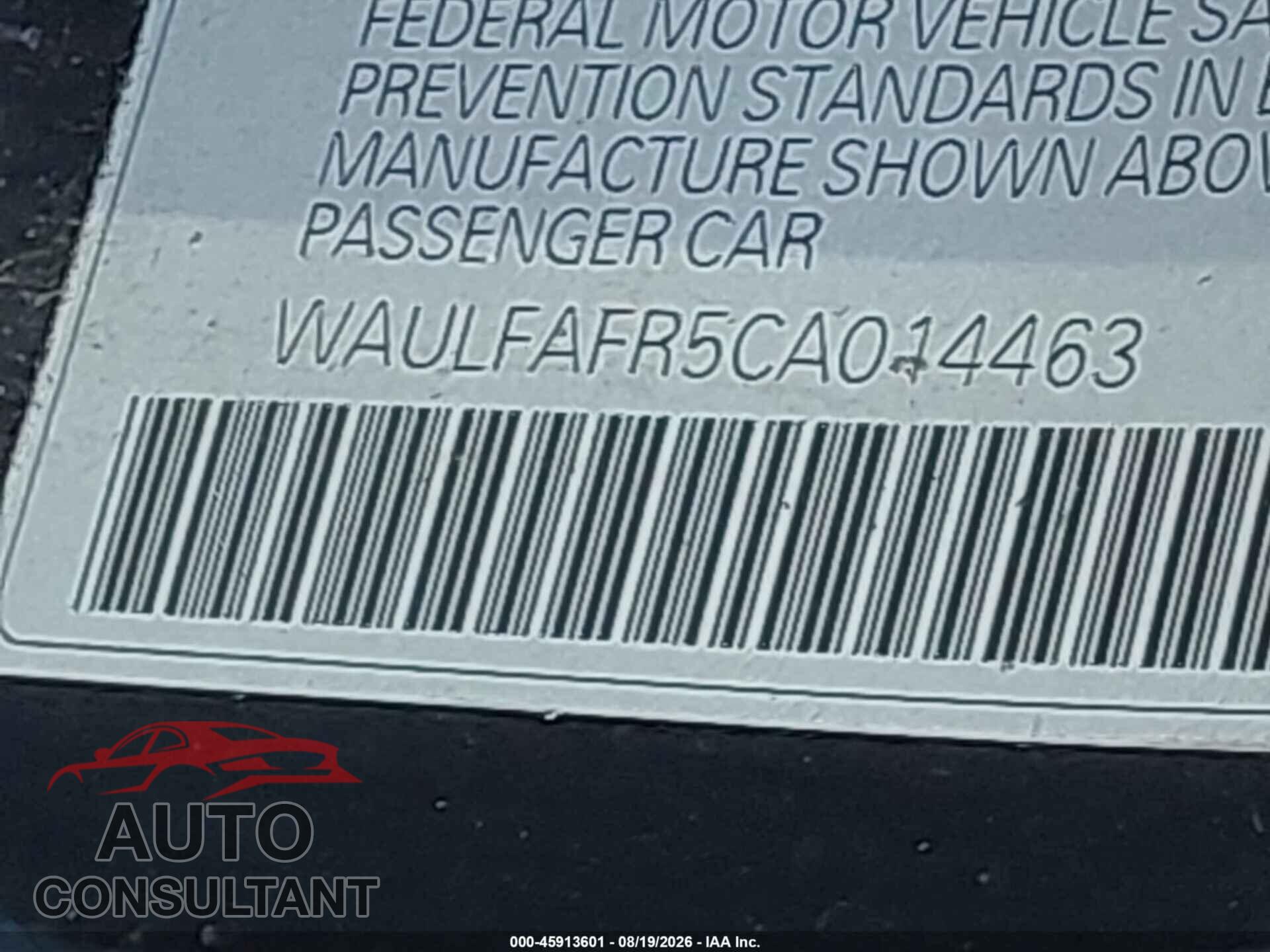 AUDI A5 2012 - WAULFAFR5CA014463