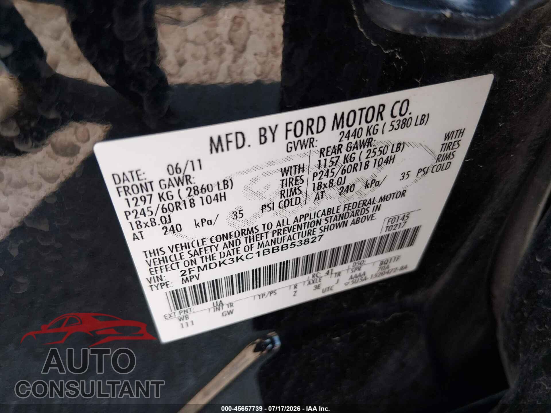 FORD EDGE 2011 - 2FMDK3KC1BBB53827