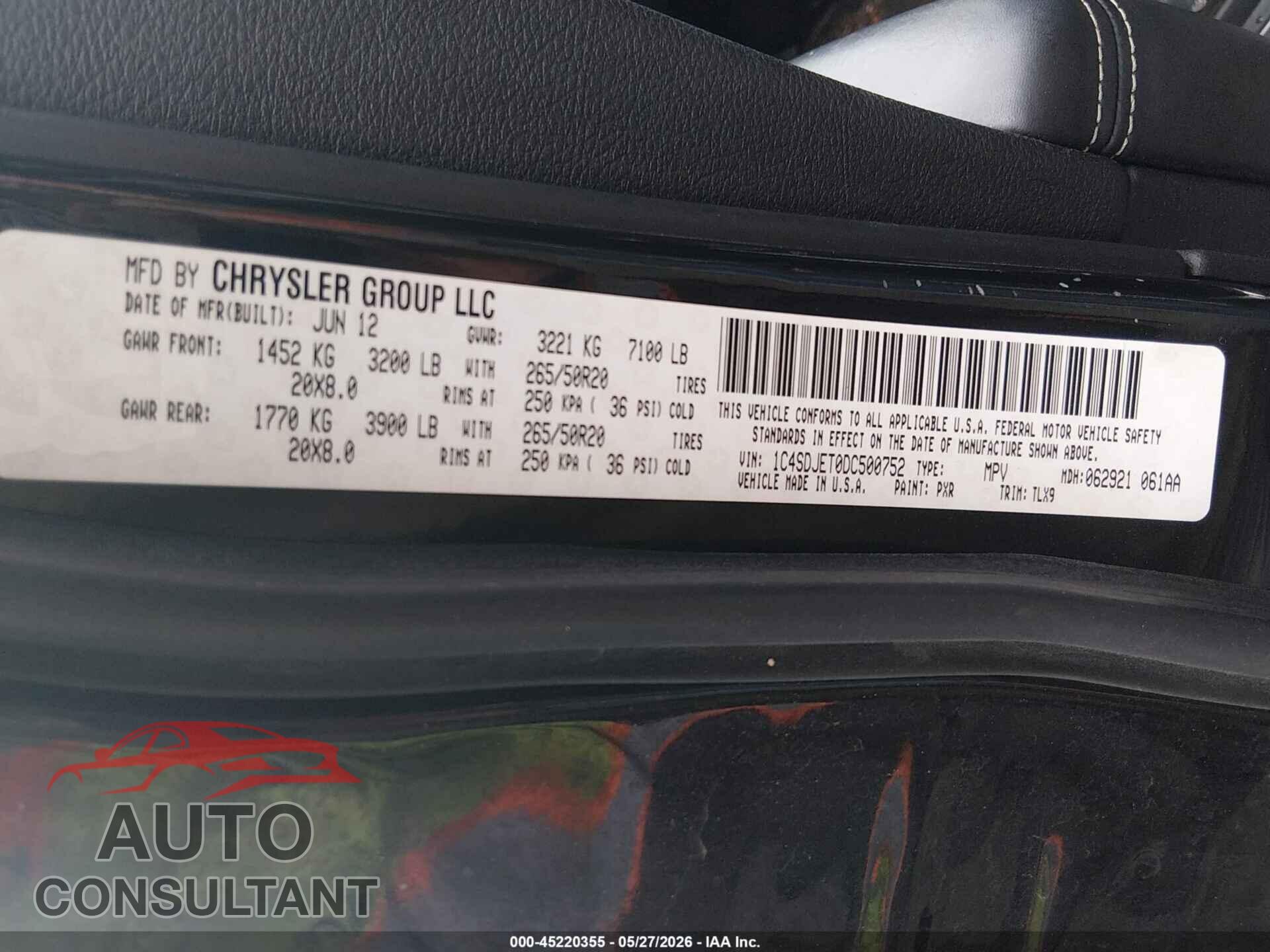 DODGE DURANGO 2013 - 1C4SDJET0DC500752