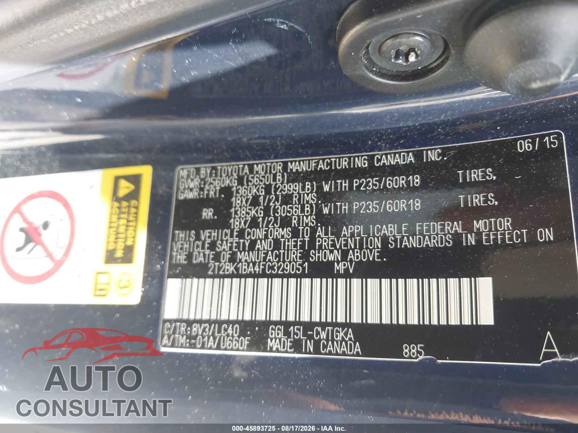 LEXUS RX 350 2015 - 2T2BK1BA4FC329051