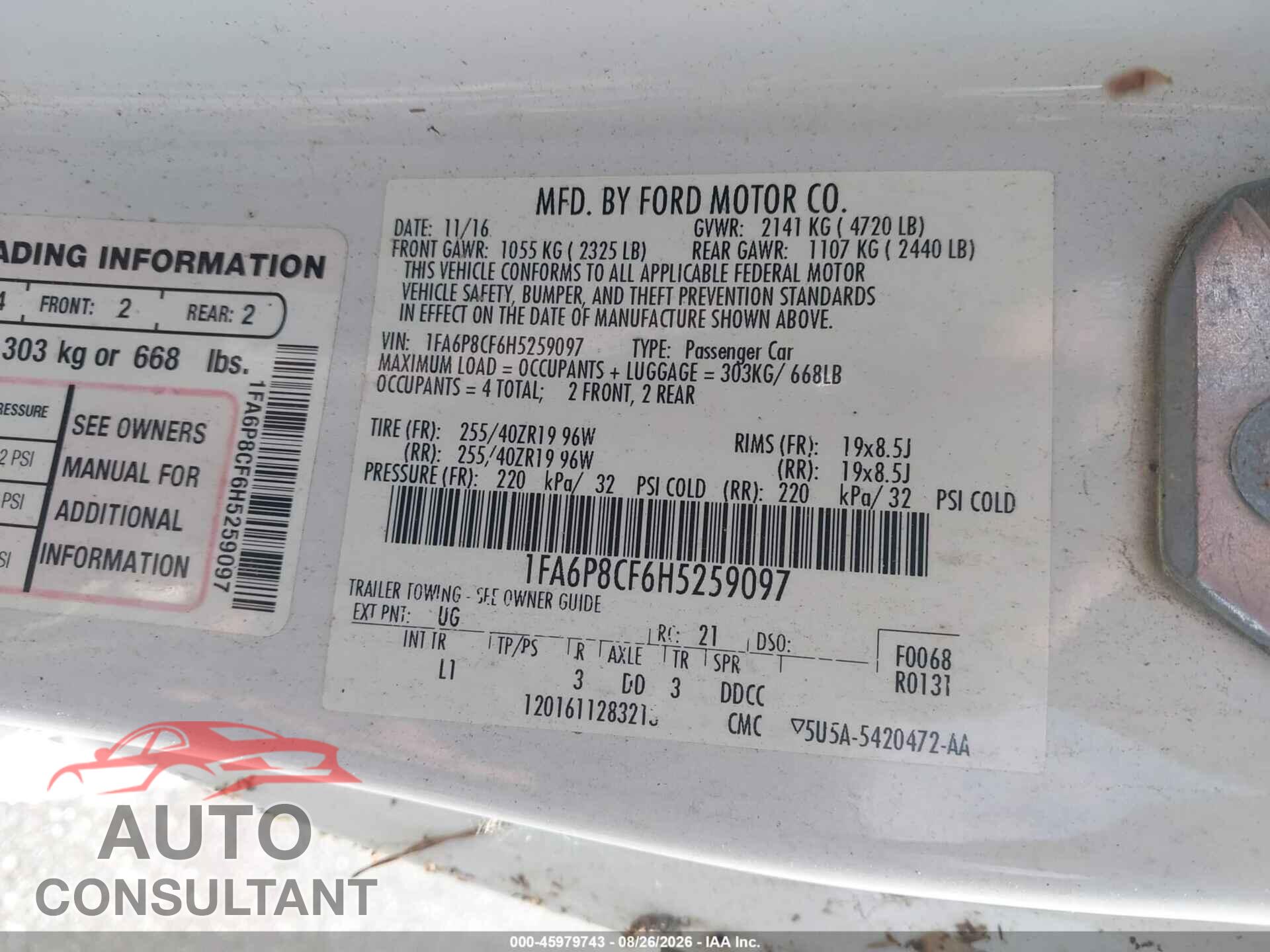 FORD MUSTANG 2017 - 1FA6P8CF6H5259097