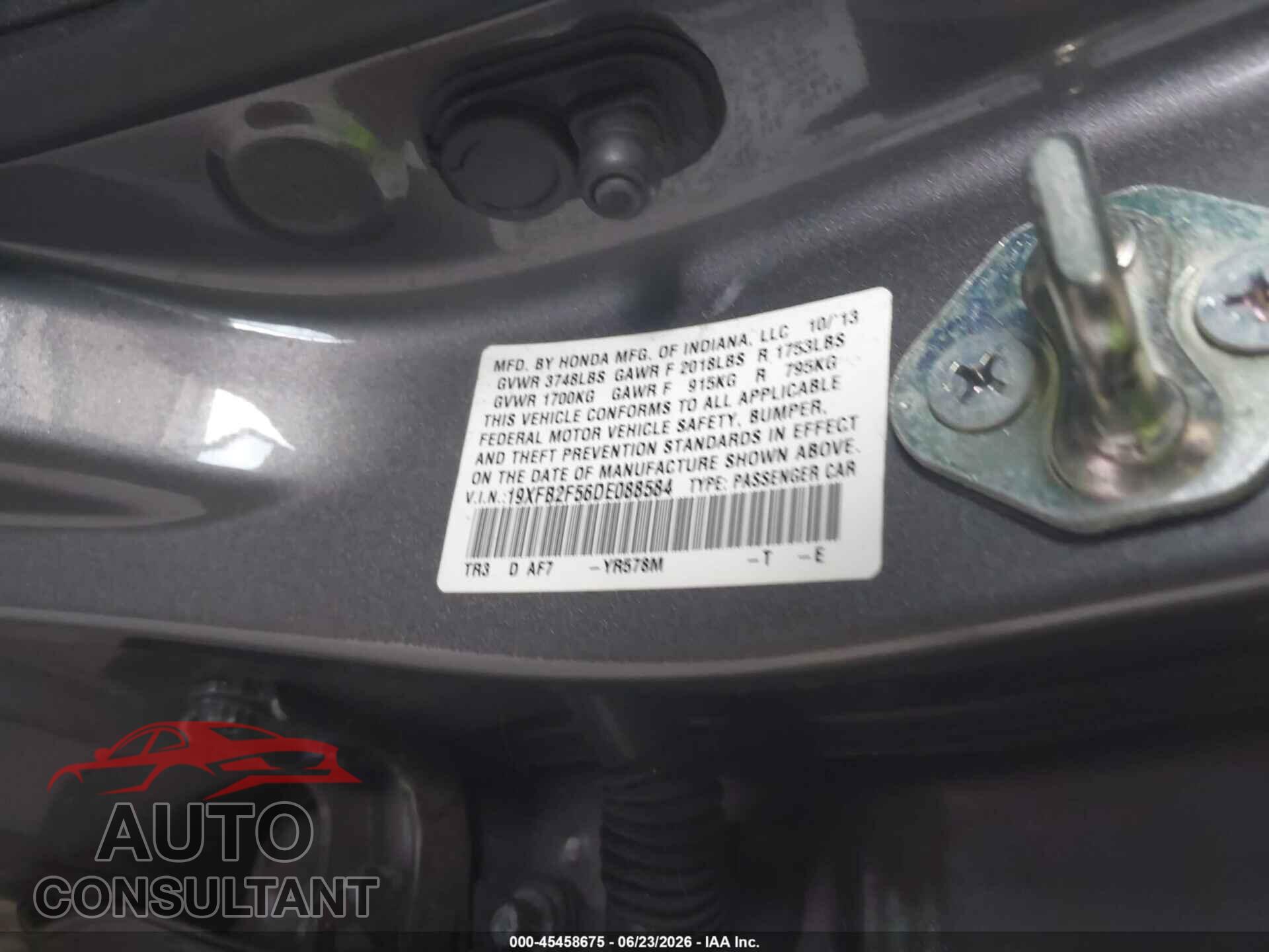 HONDA CIVIC 2013 - 19XFB2F56DE088584