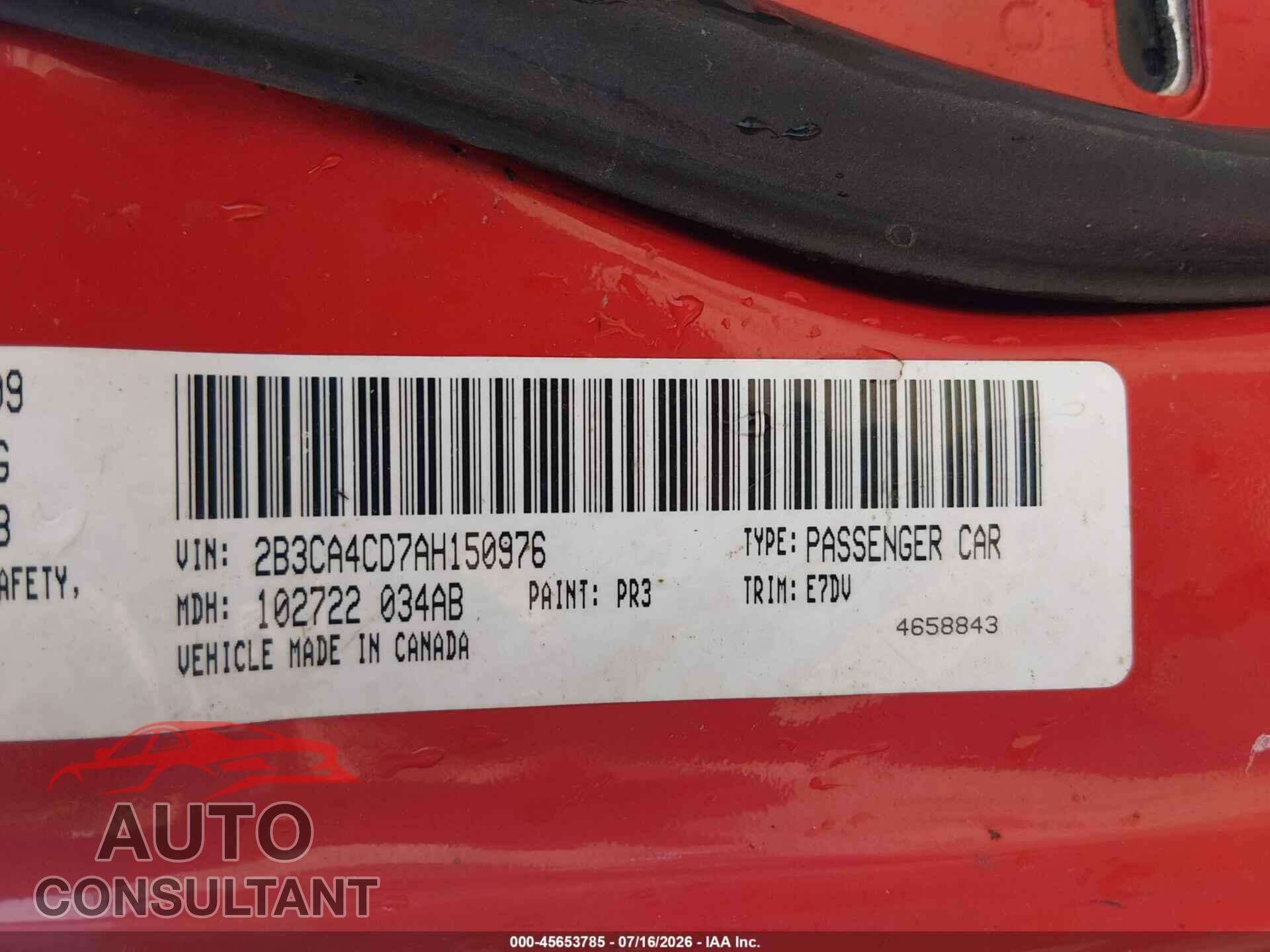 DODGE CHARGER 2010 - 2B3CA4CD7AH150976