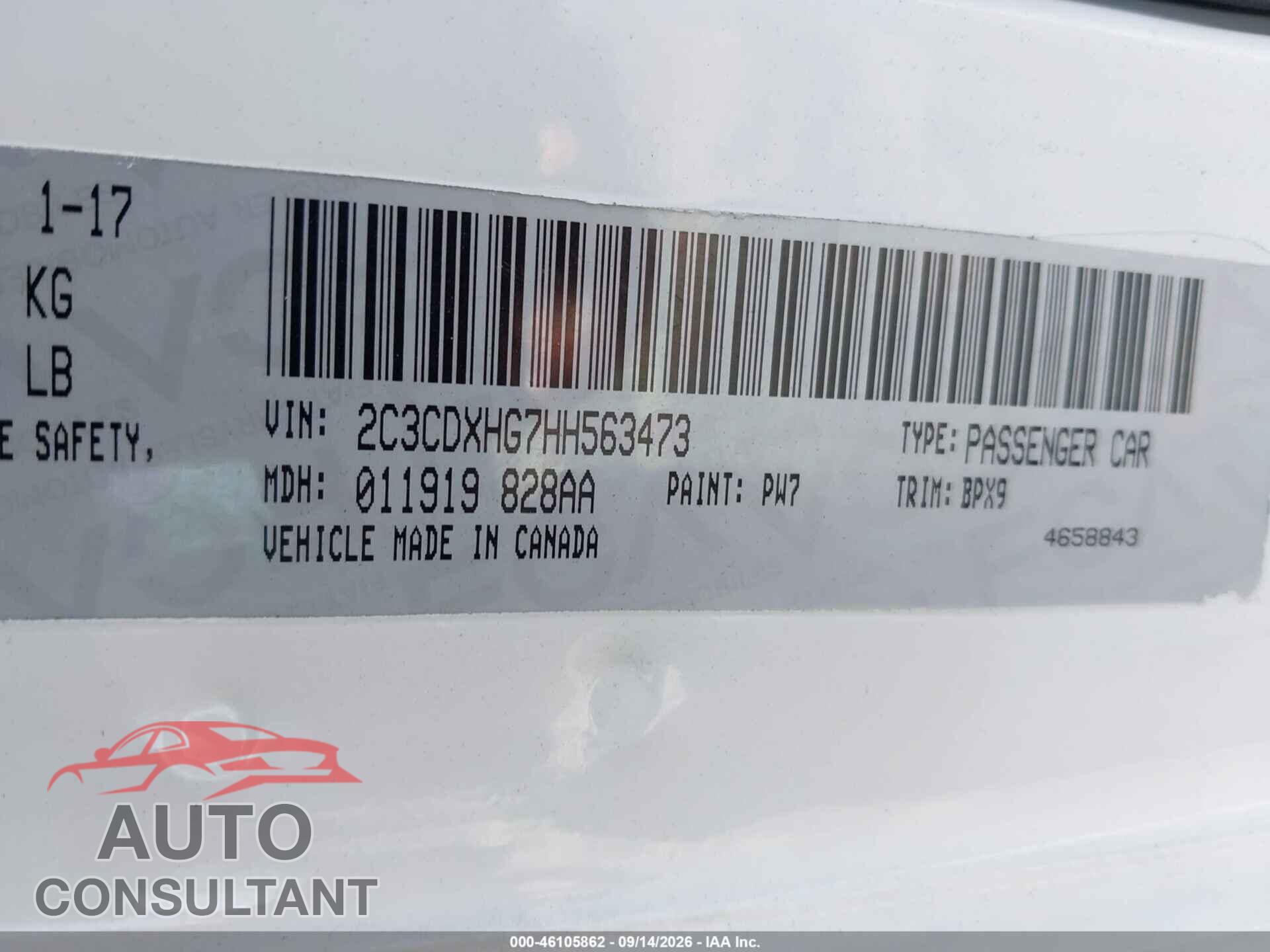 DODGE CHARGER 2017 - 2C3CDXHG7HH563473