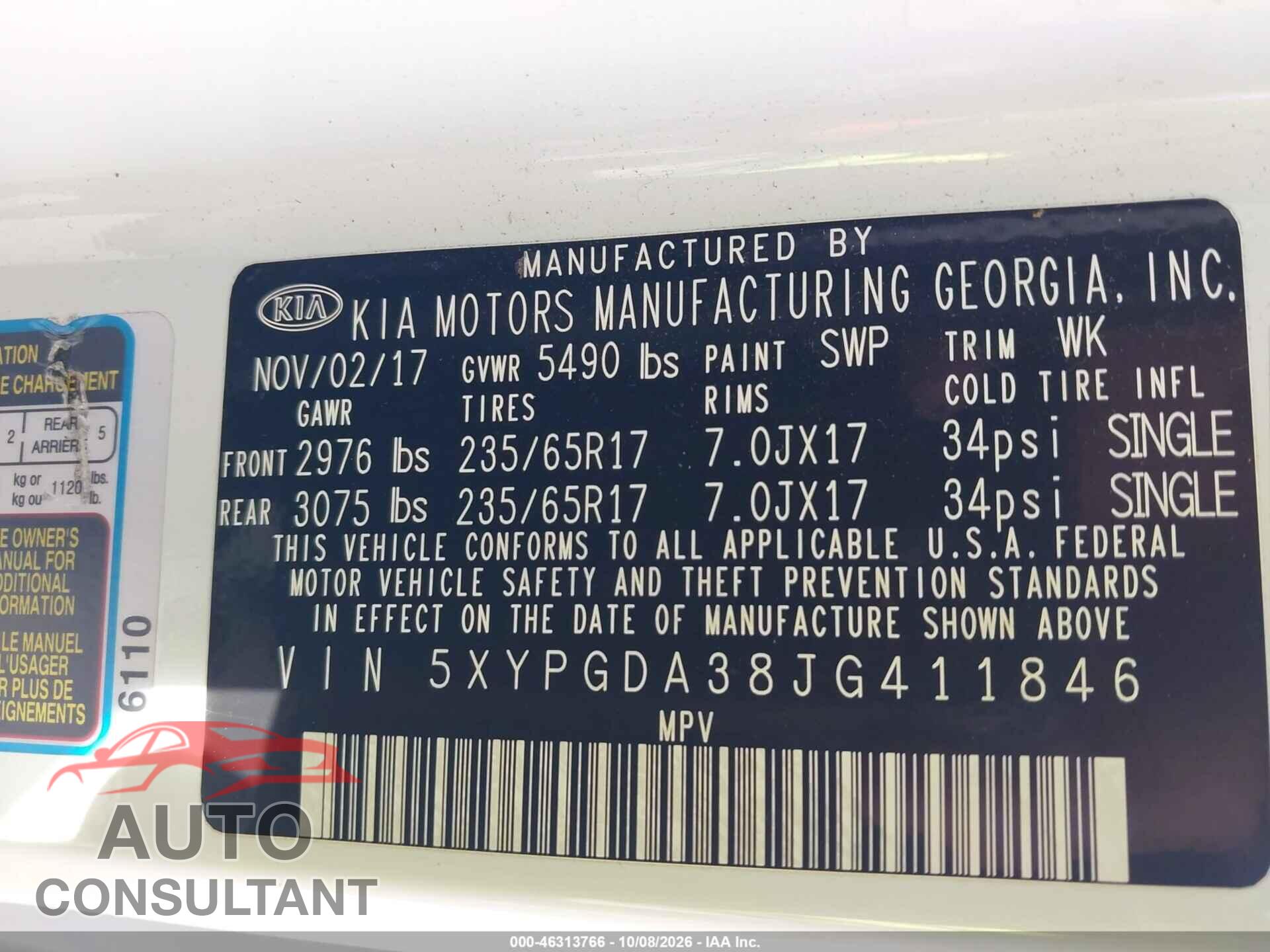 KIA SORENTO 2018 - 5XYPGDA38JG411846