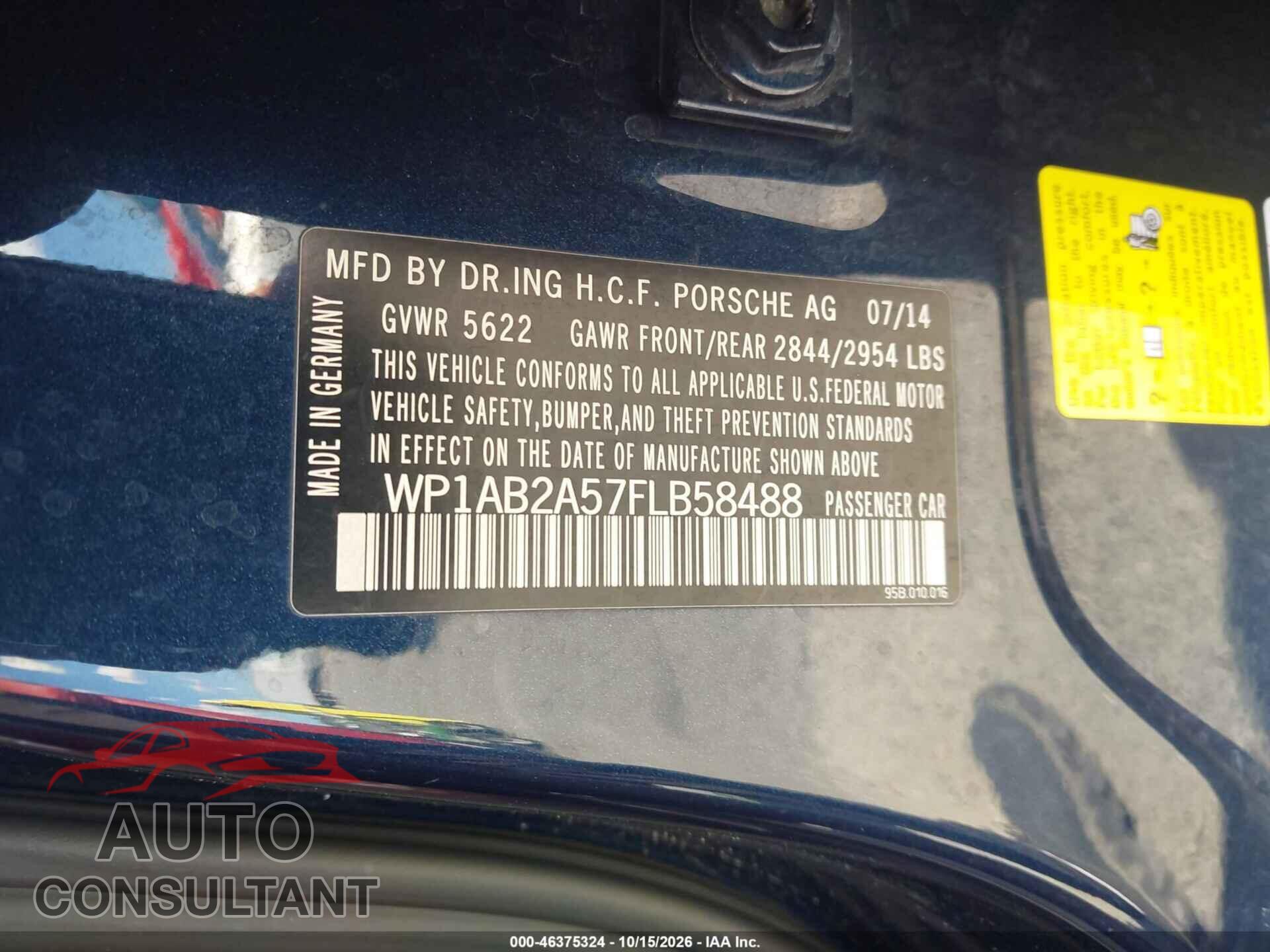 PORSCHE MACAN 2015 - WP1AB2A57FLB58488