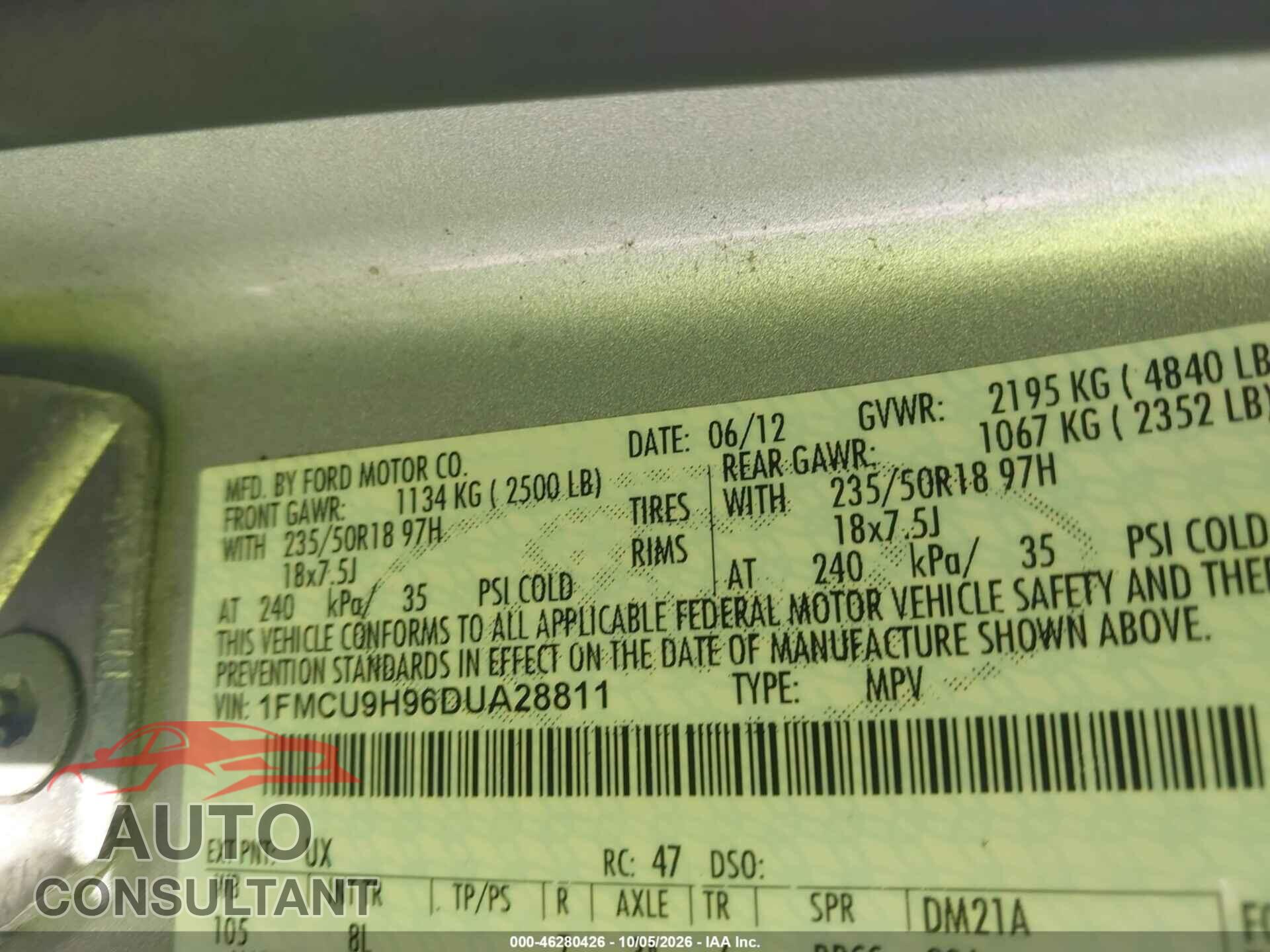 FORD ESCAPE 2013 - 1FMCU9H96DUA28811