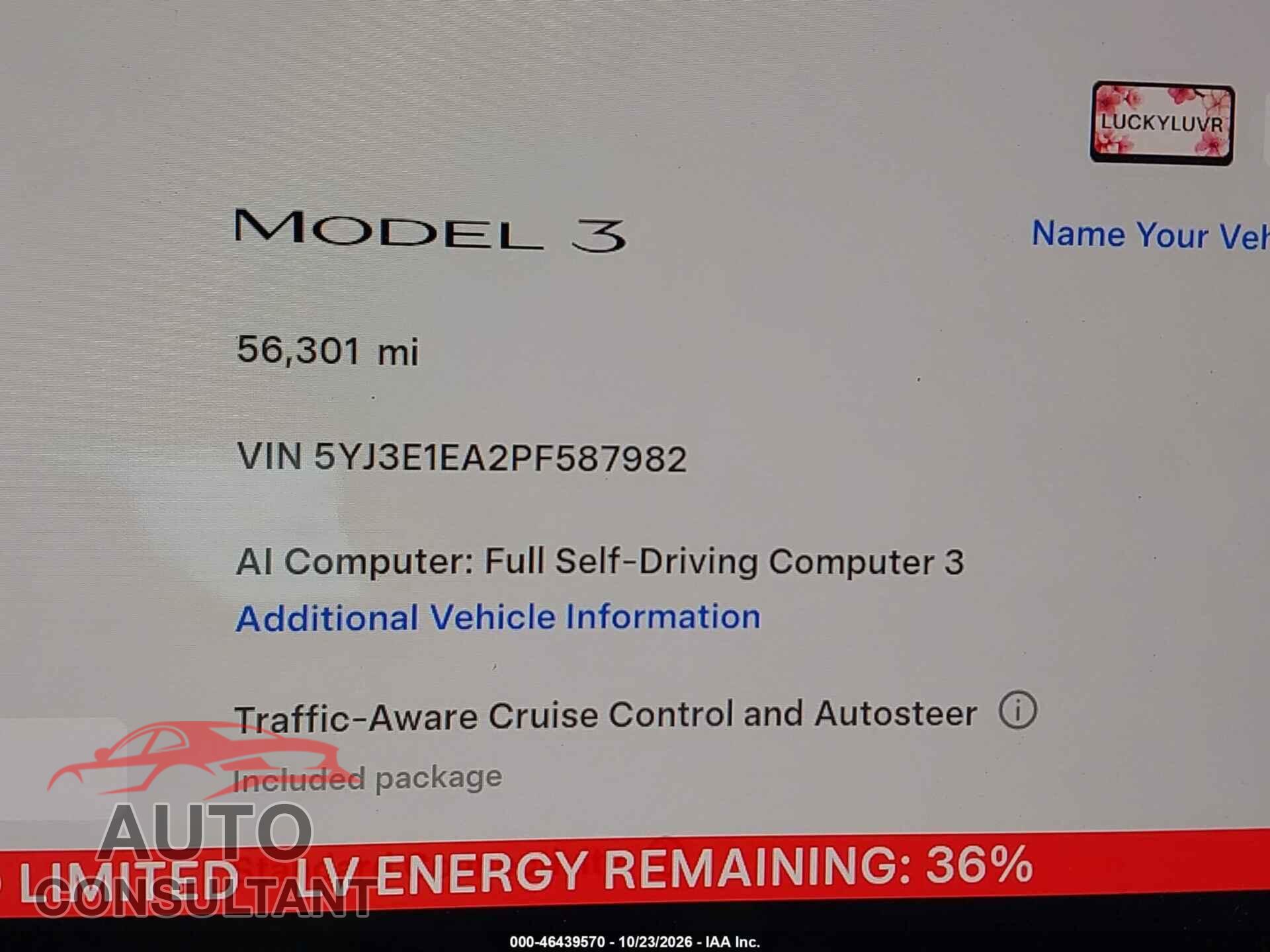 TESLA MODEL 3 2023 - 5YJ3E1EA2PF587982