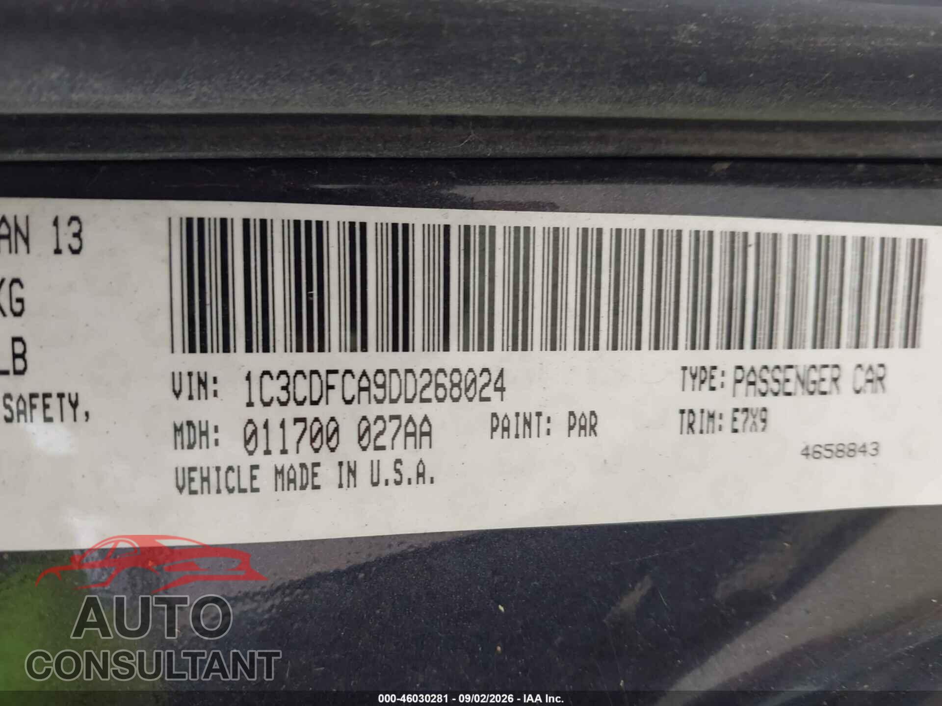 DODGE DART 2013 - 1C3CDFCA9DD268024