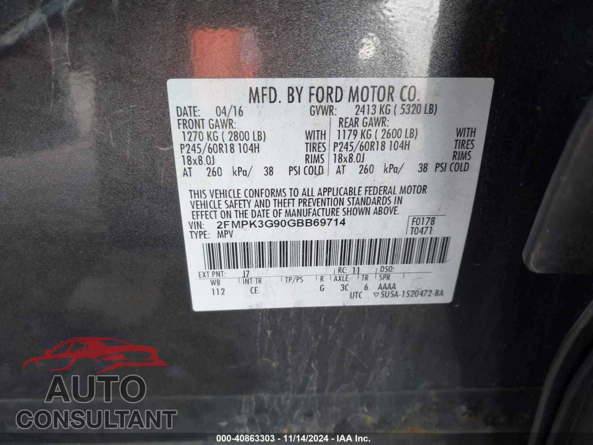 FORD EDGE 2016 - 2FMPK3G90GBB69714