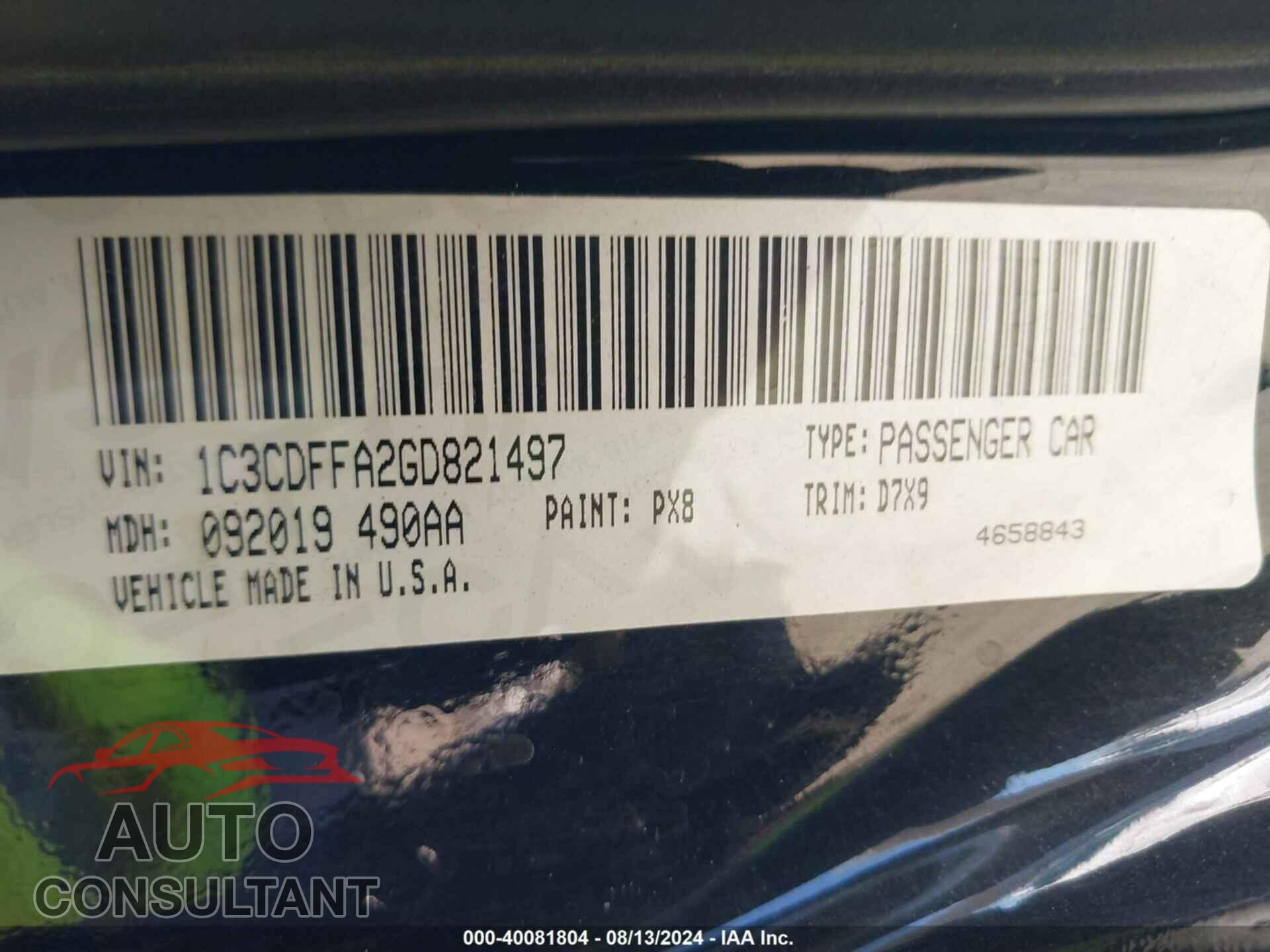 DODGE DART 2016 - 1C3CDFFA2GD821497