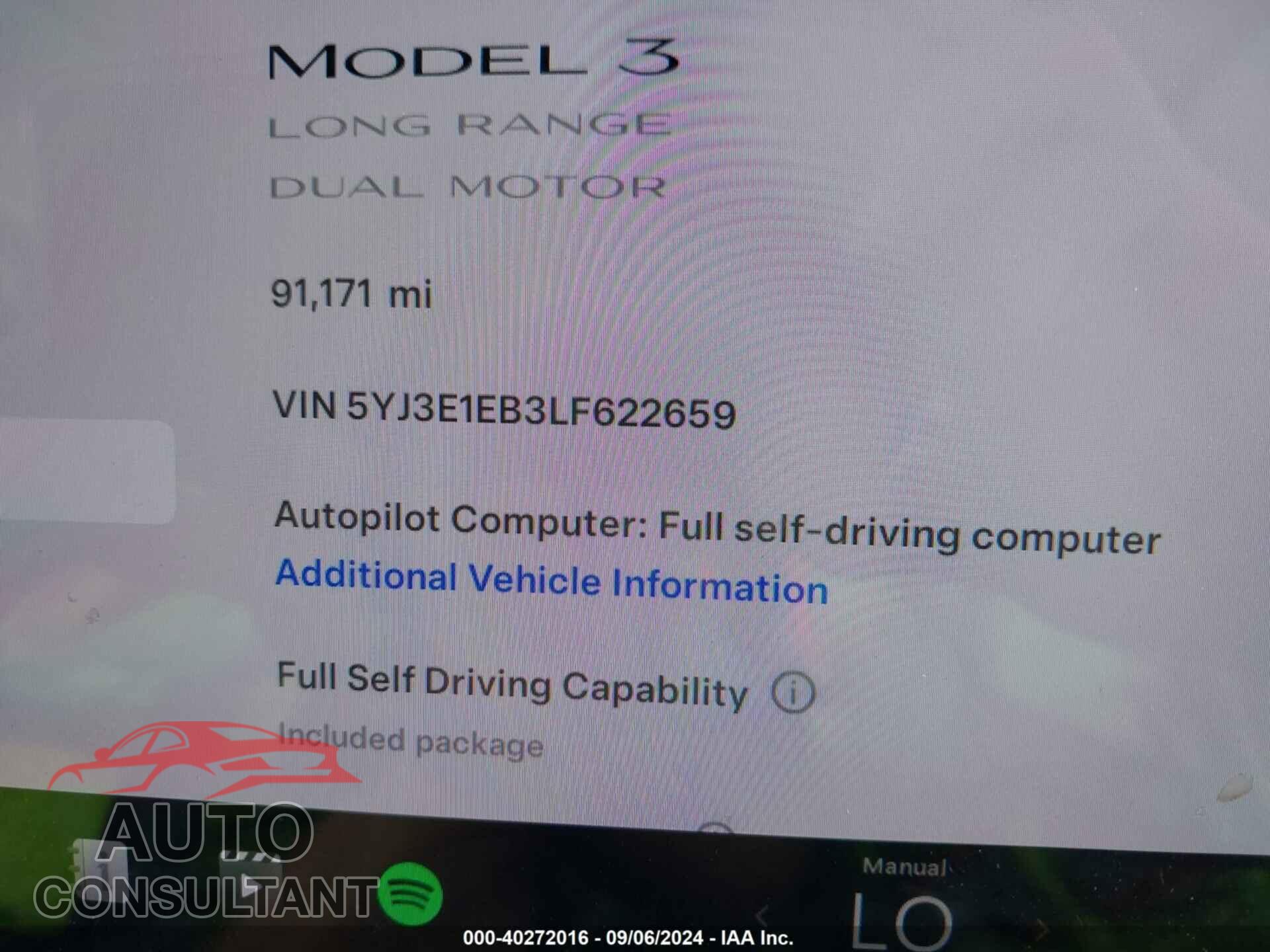 TESLA MODEL 3 2020 - 5YJ3E1EB3LF622659