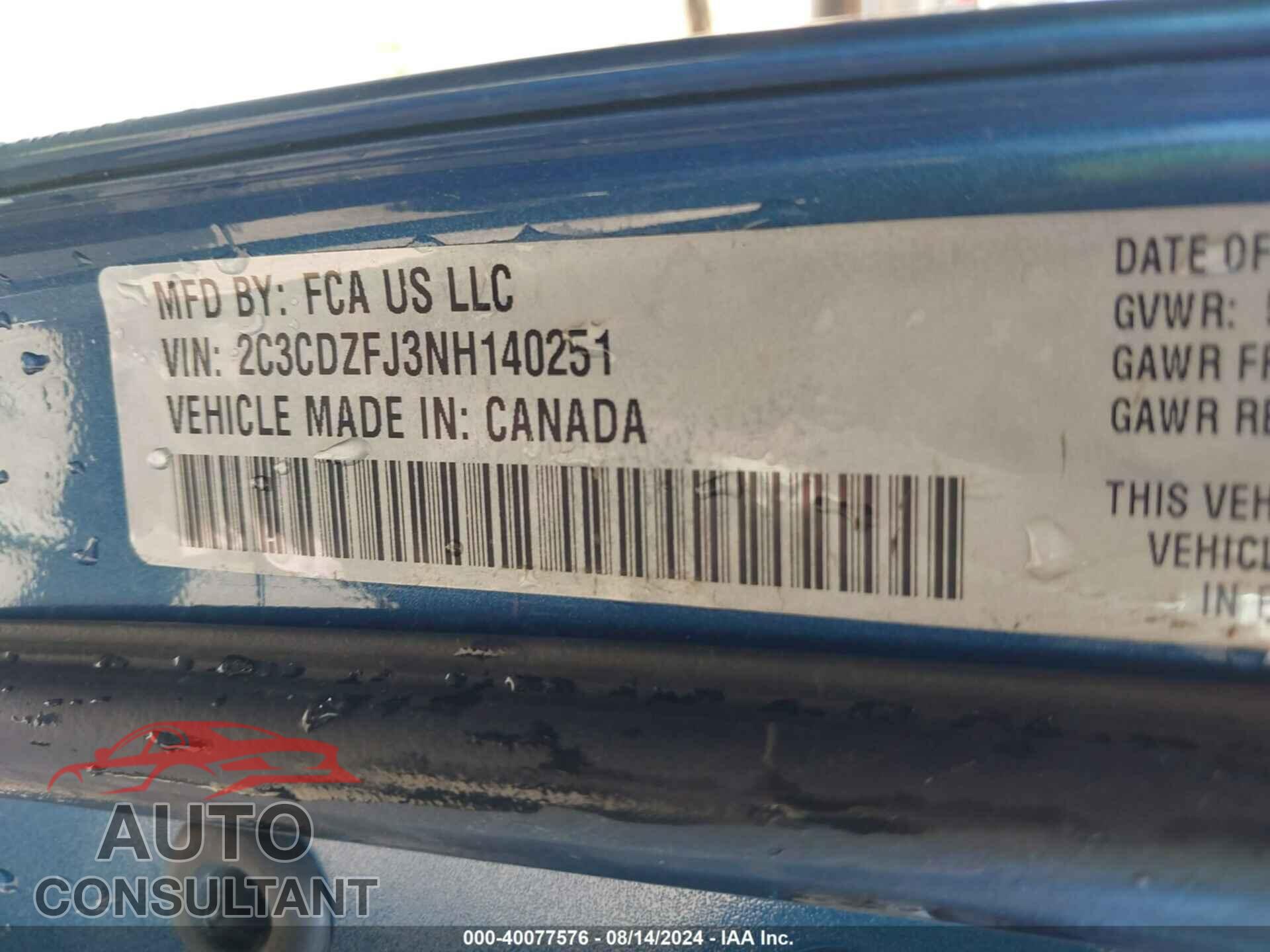 DODGE CHALLENGER 2022 - 2C3CDZFJ3NH140251