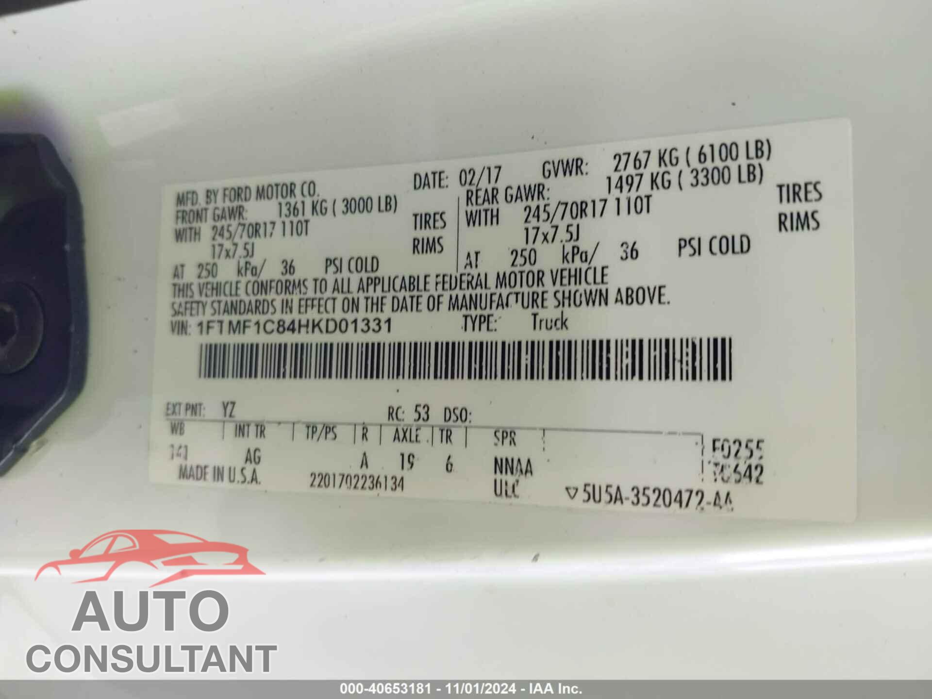 FORD F-150 2017 - 1FTMF1C84HKD01331