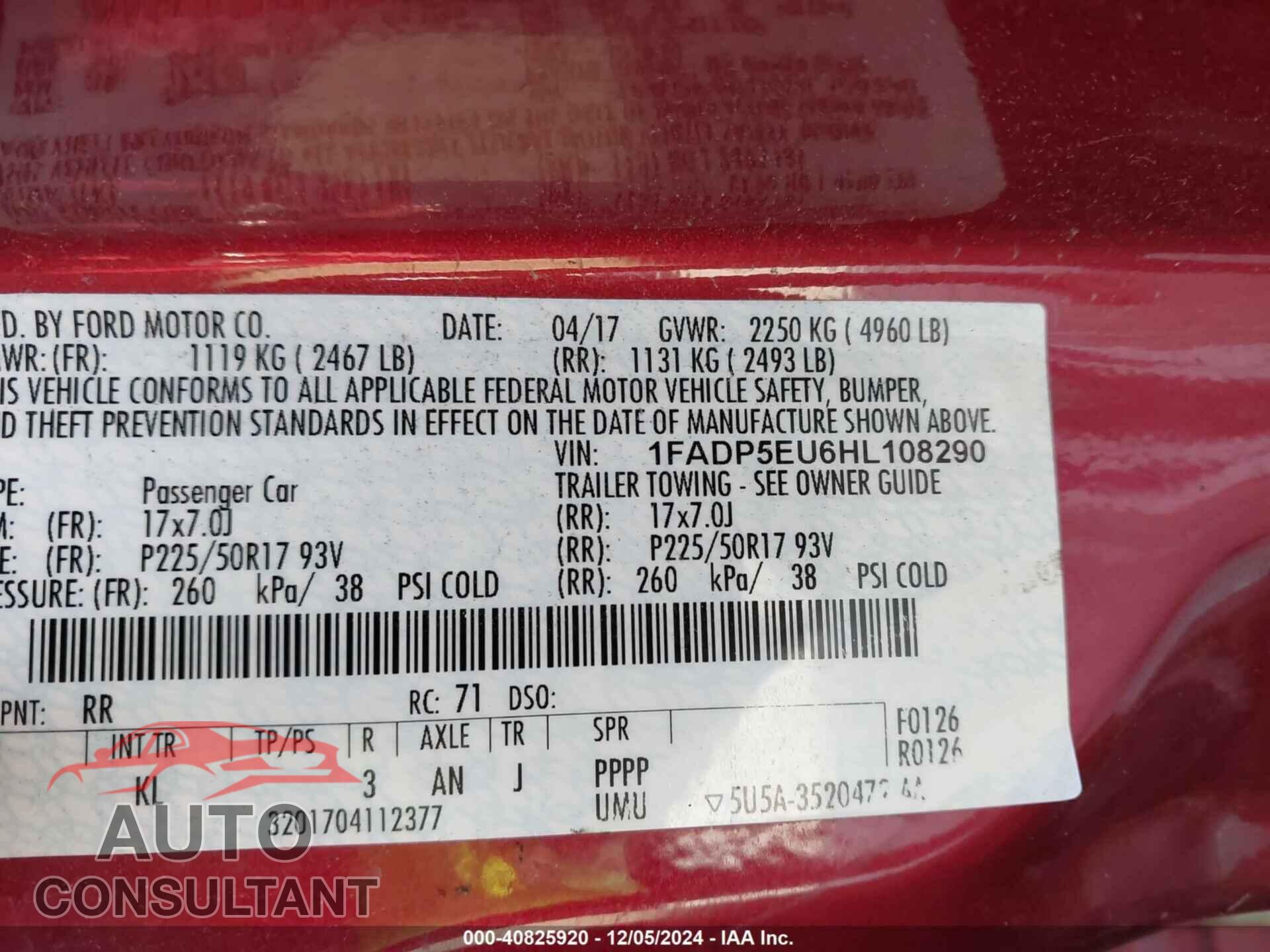 FORD C-MAX ENERGI 2017 - 1FADP5EU6HL108290