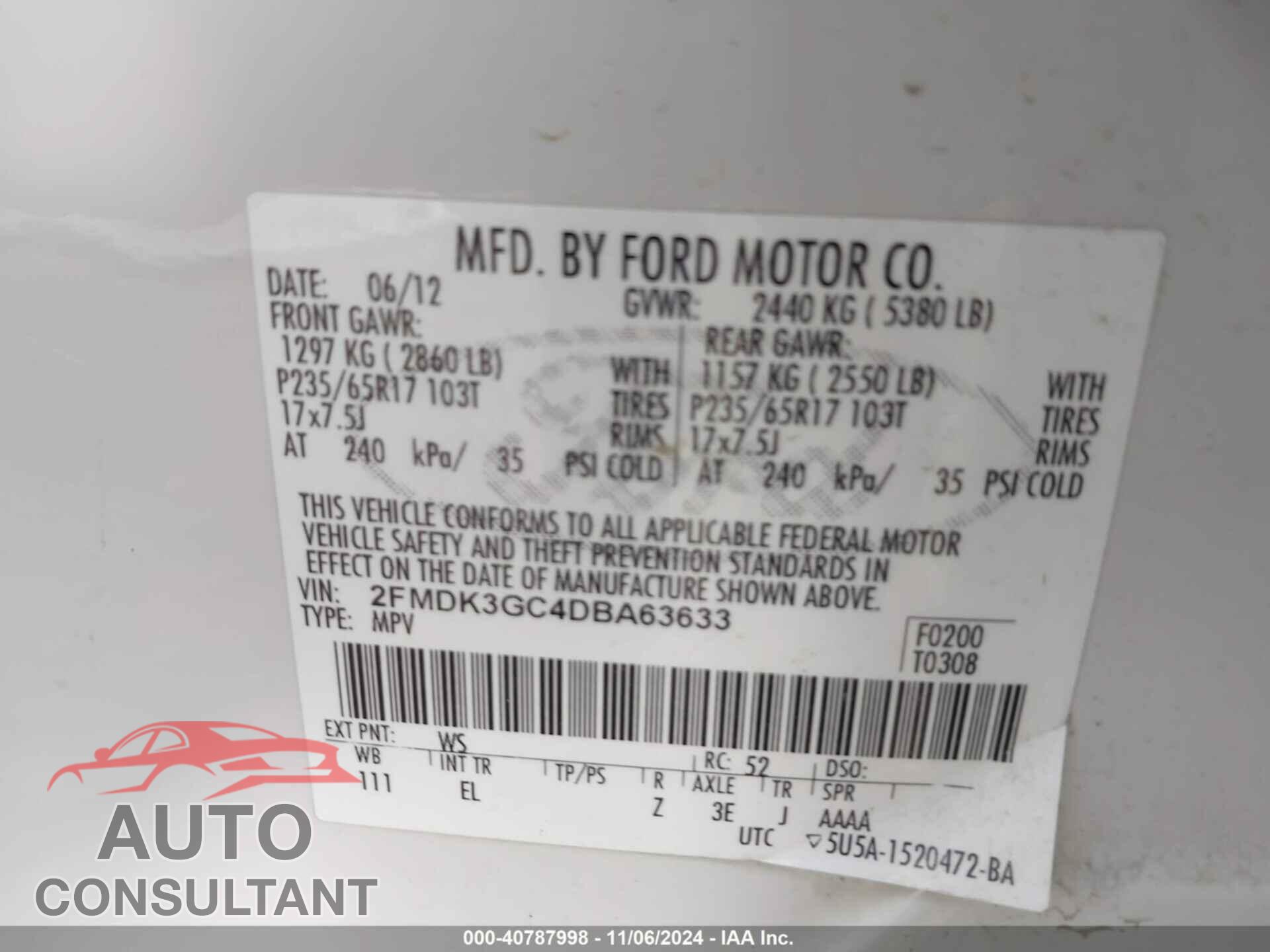 FORD EDGE 2013 - 2FMDK3GC4DBA63633
