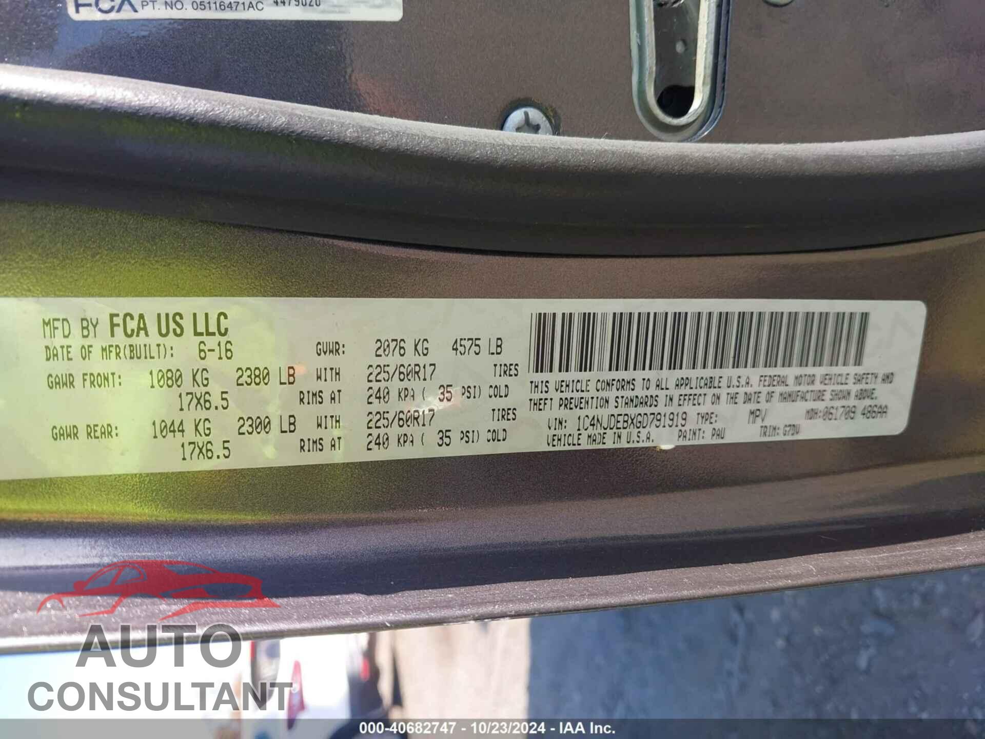 JEEP COMPASS 2016 - 1C4NJDEBXGD791919