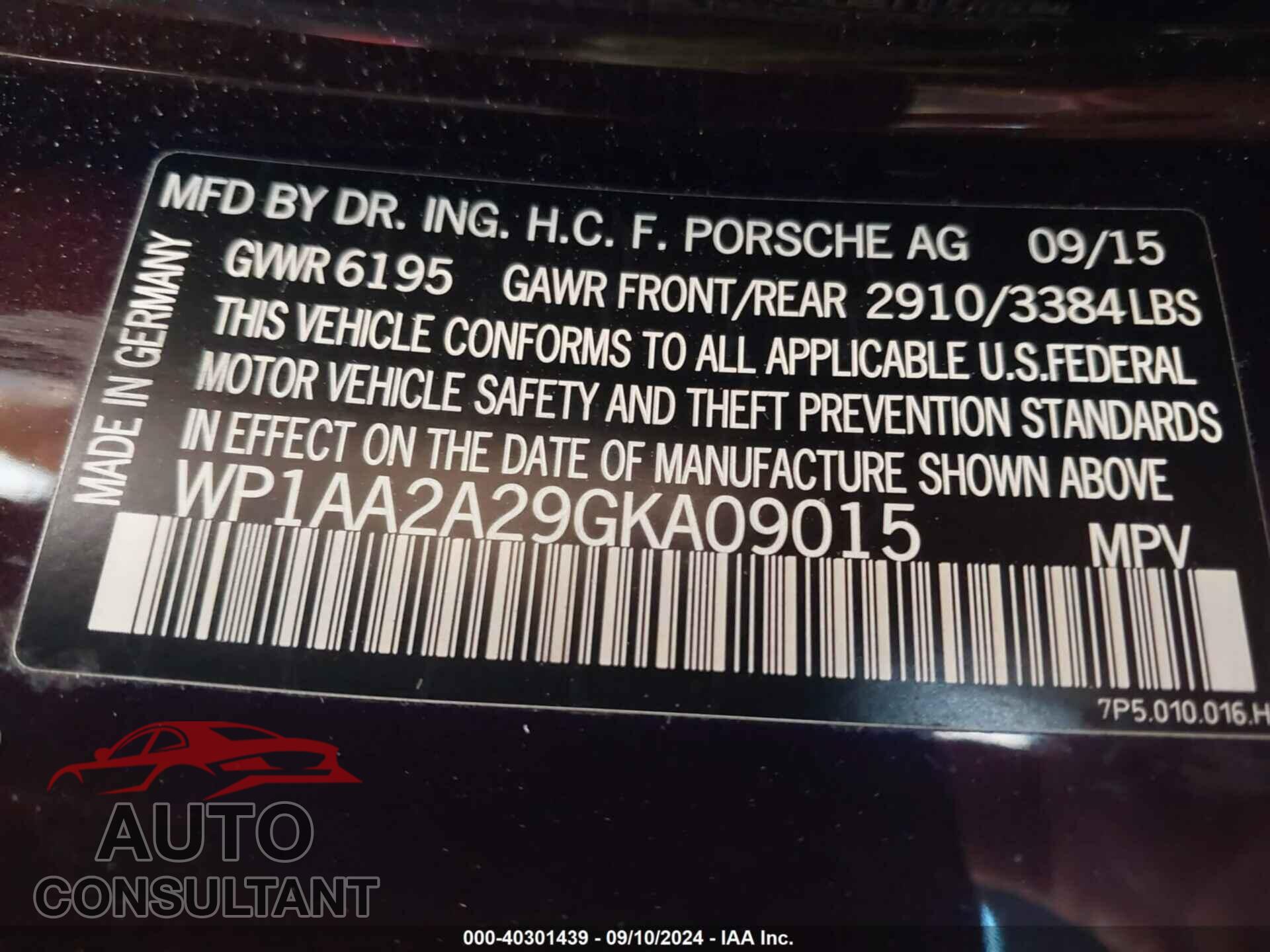 PORSCHE CAYENNE 2016 - WP1AA2A29GKA09015