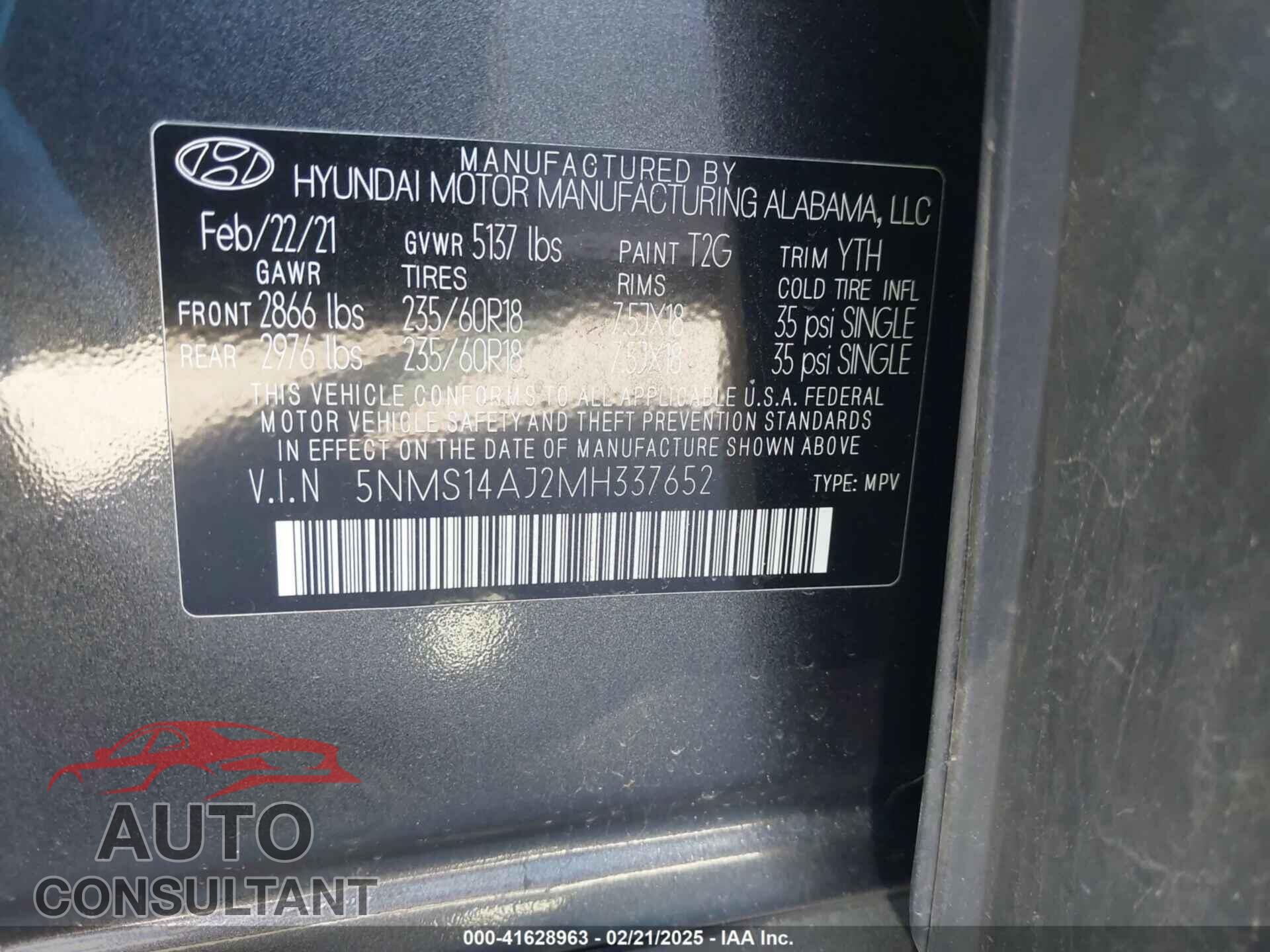 HYUNDAI SANTA FE 2021 - 5NMS14AJ2MH337652