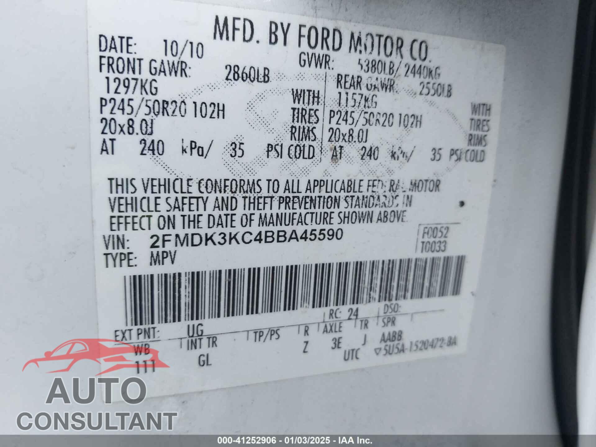 FORD EDGE 2011 - 2FMDK3KC4BBA45590