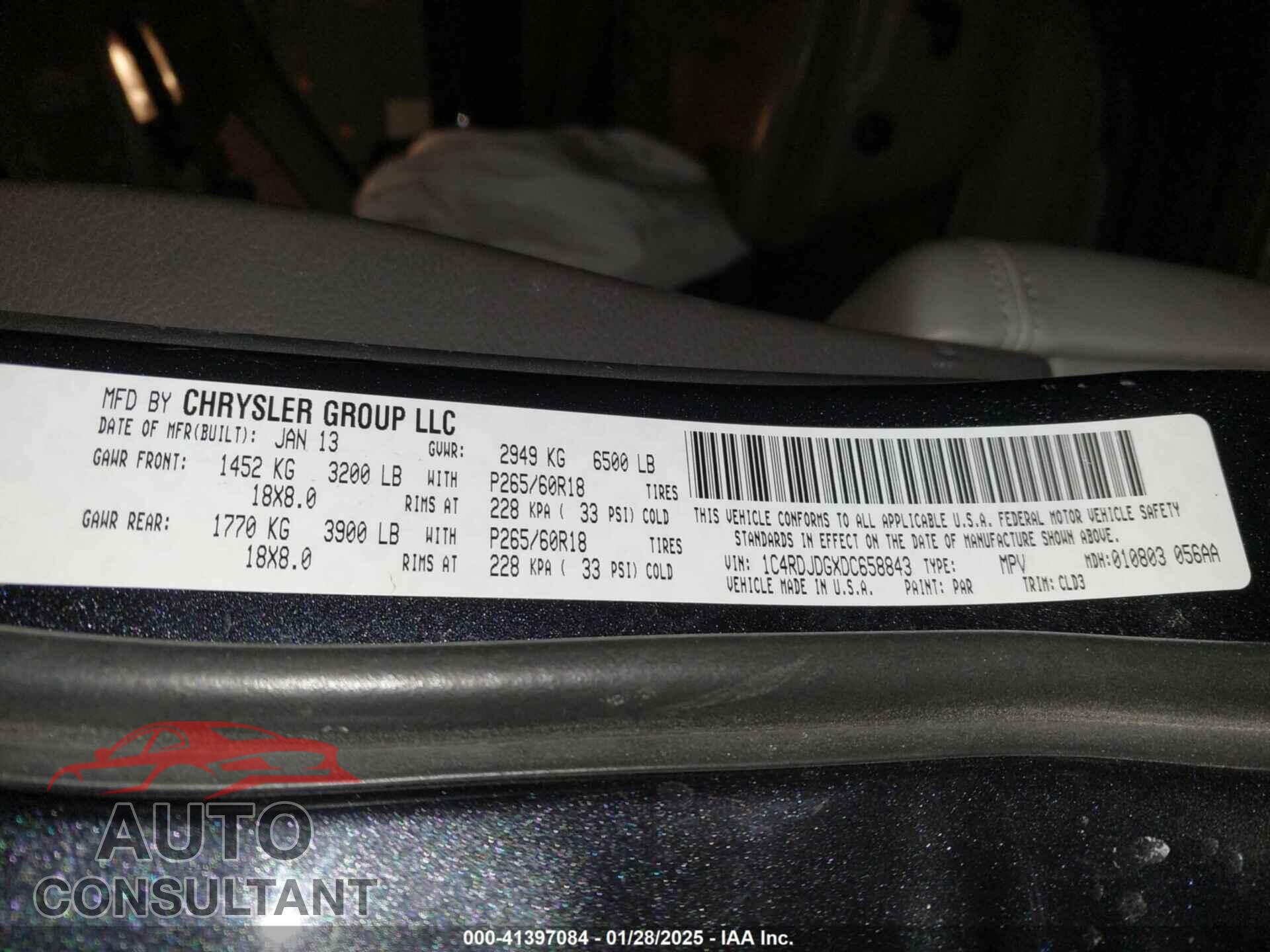 DODGE DURANGO 2013 - 1C4RDJDGXDC658843