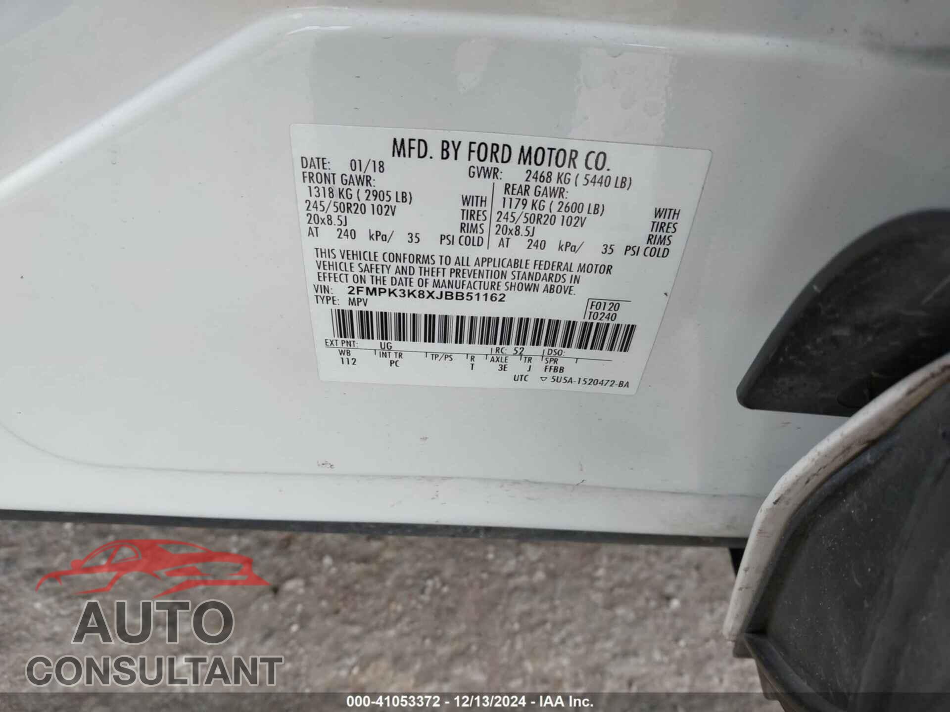 FORD EDGE 2018 - 2FMPK3K8XJBB51162