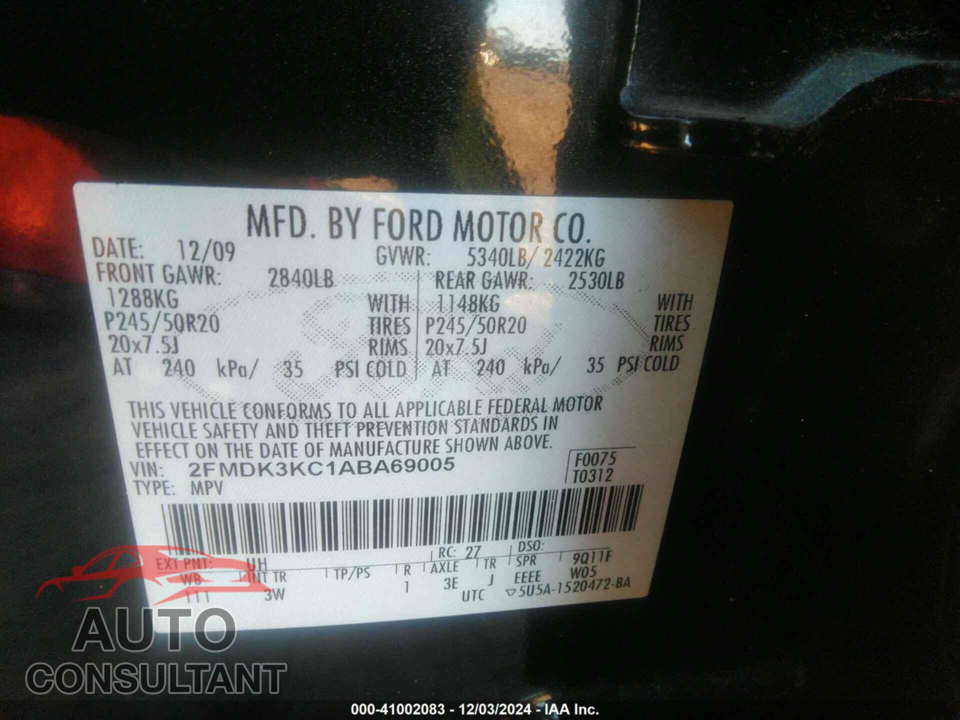 FORD EDGE 2010 - 2FMDK3KC1ABA69005