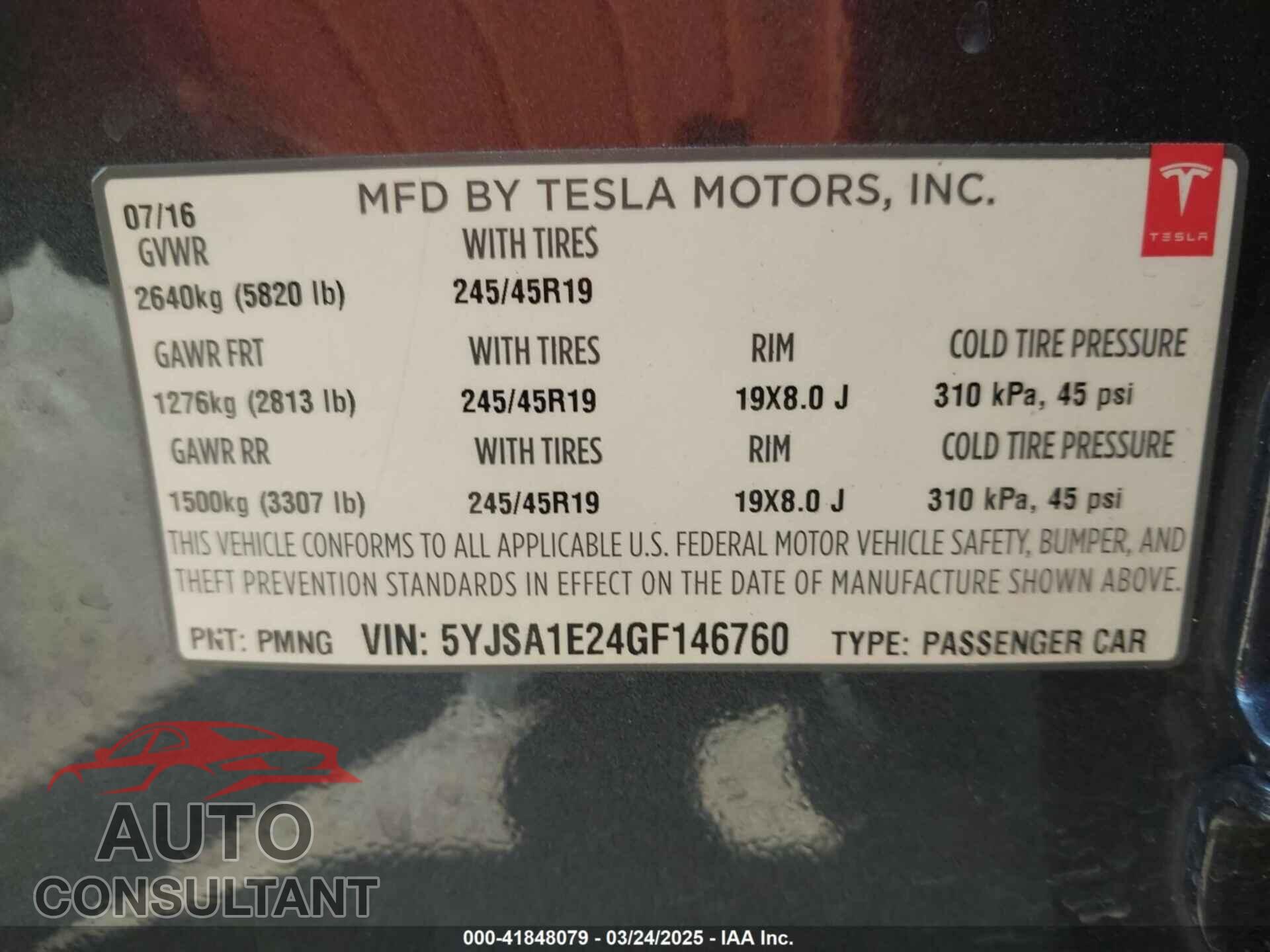 TESLA MODEL S 2016 - 5YJSA1E24GF146760