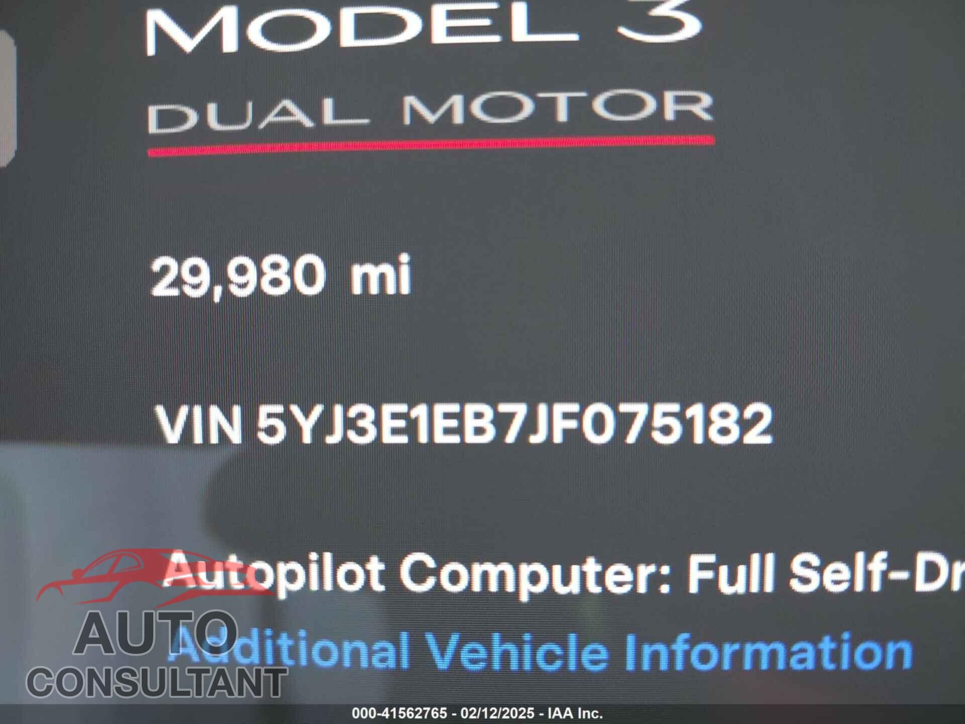 TESLA MODEL 3 2018 - 5YJ3E1EB7JF075182