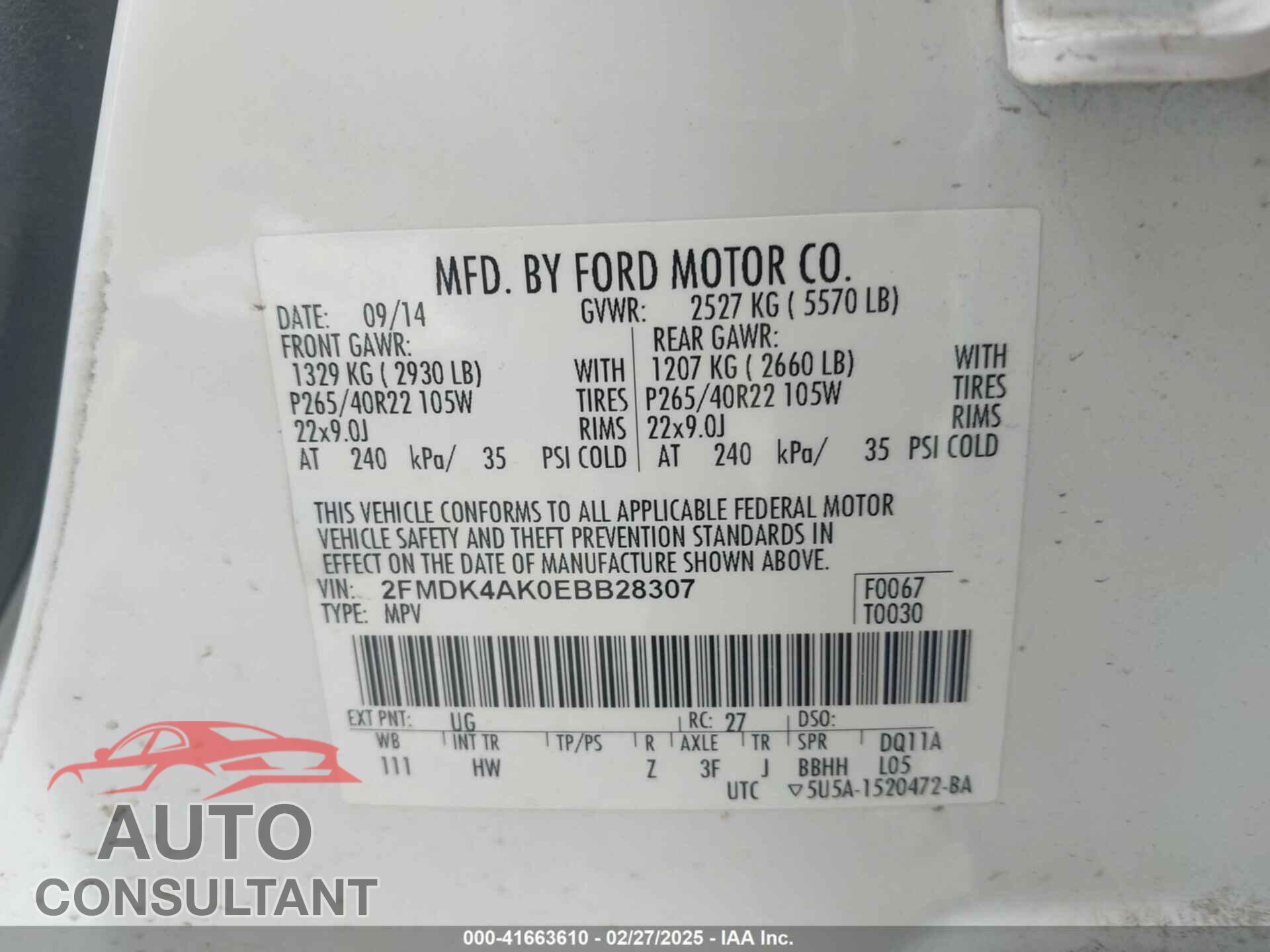 FORD EDGE 2014 - 2FMDK4AK0EBB28307