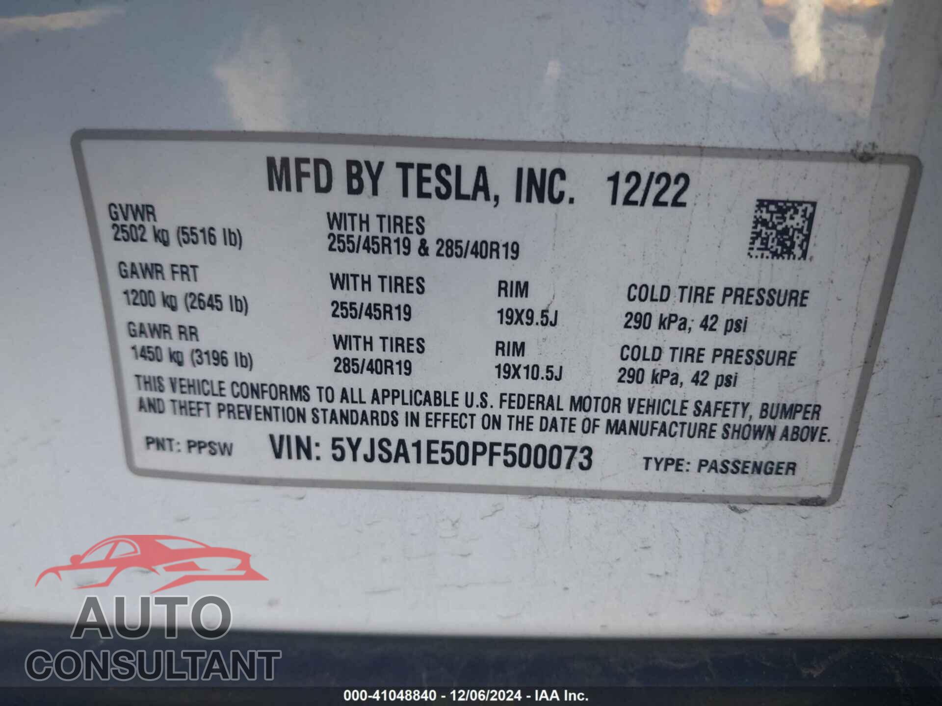 TESLA MODEL S 2023 - 5YJSA1E50PF500073